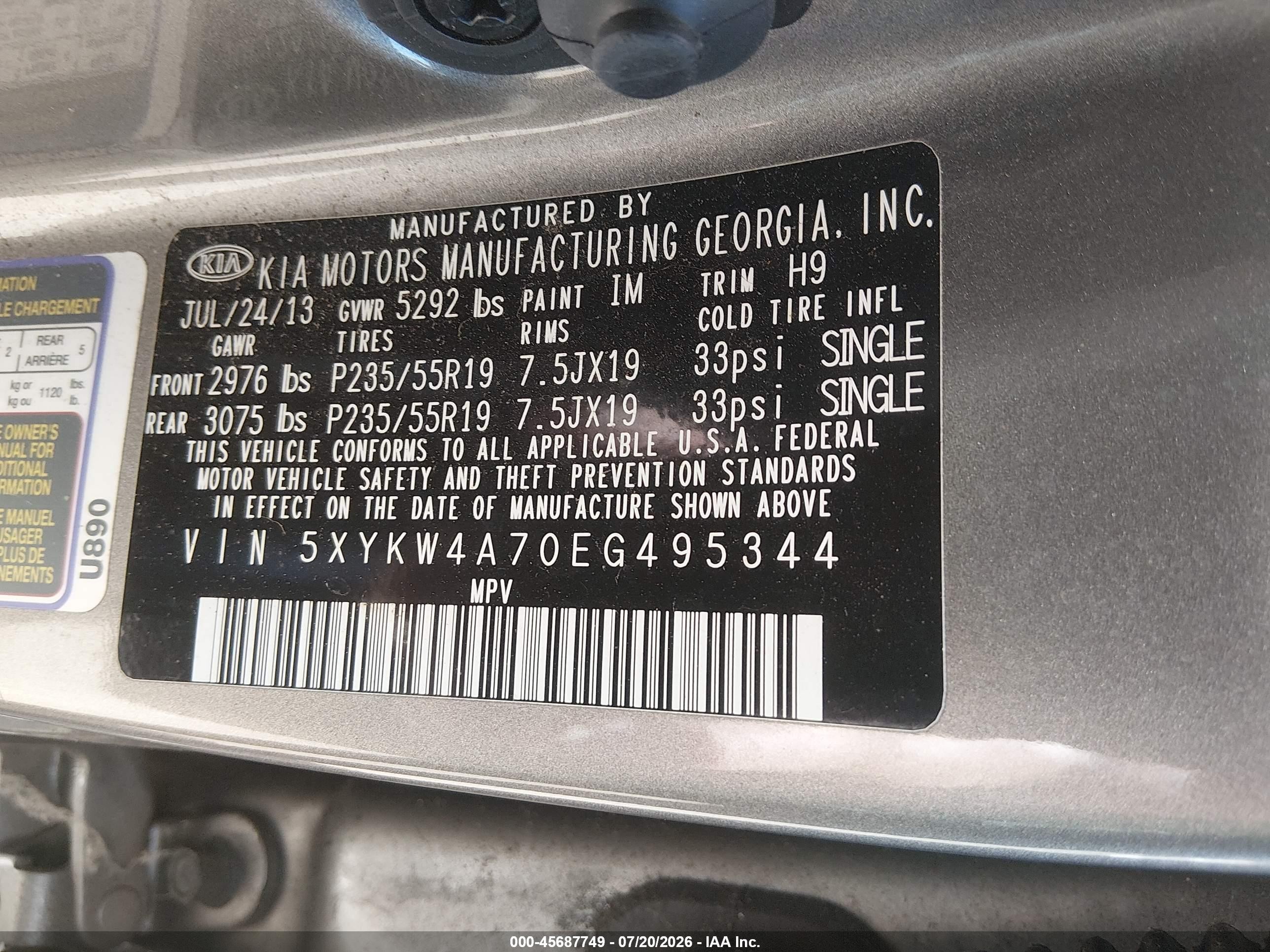 2014 Kia Sorento Sx Gray vin: 5XYKW4A70EG495344