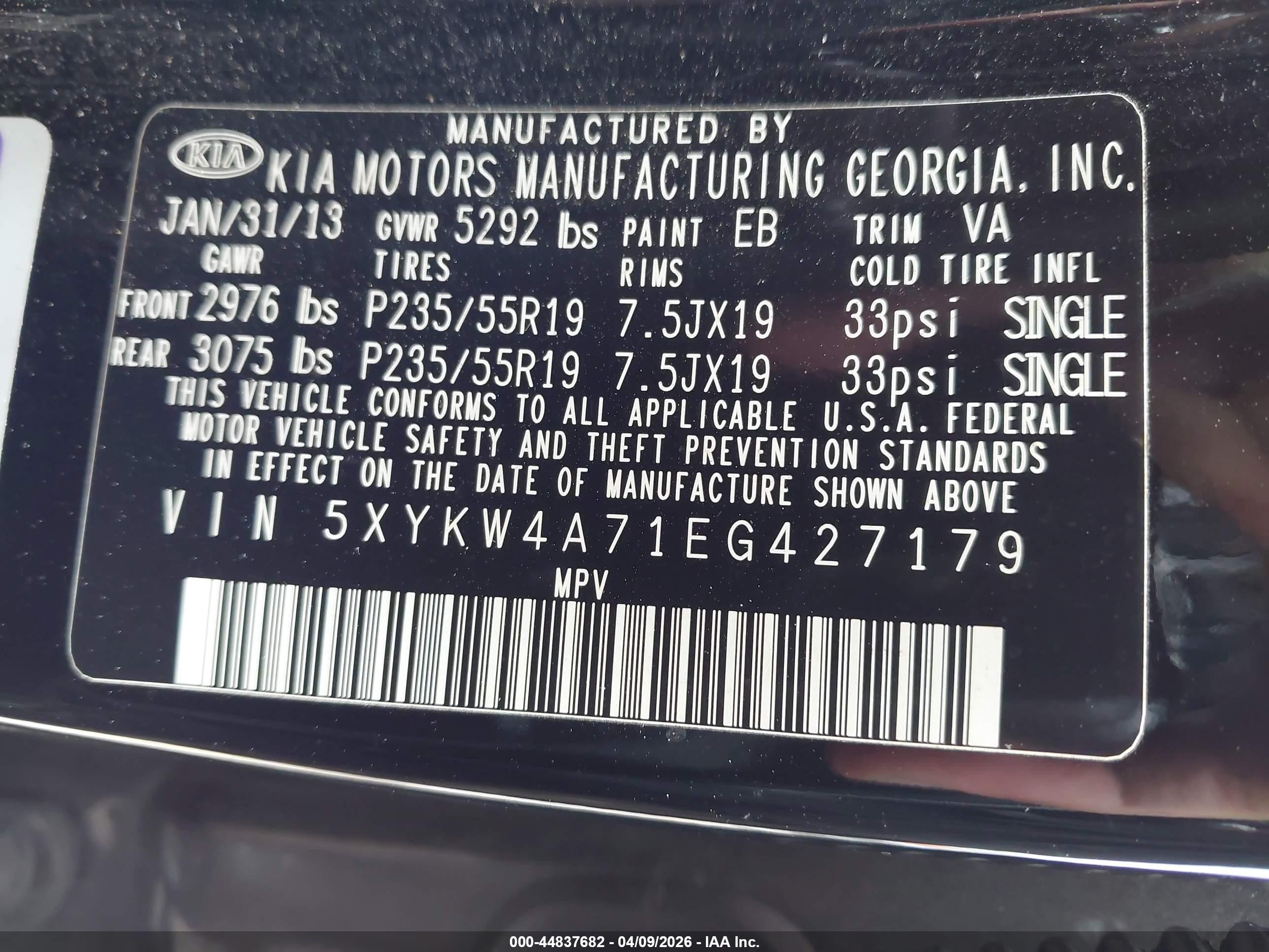 2014 Kia Sorento Sx Black vin: 5XYKW4A71EG427179