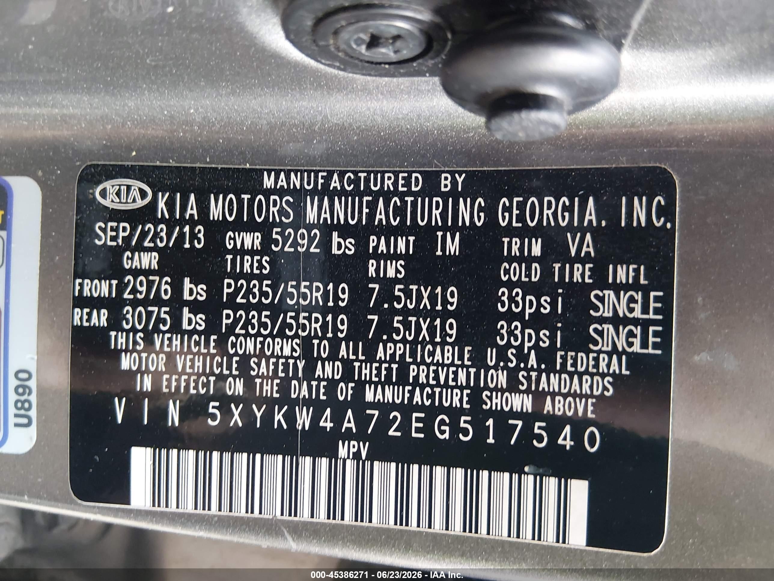 2014 Kia Sorento Limited V6 Gray vin: 5XYKW4A72EG517540