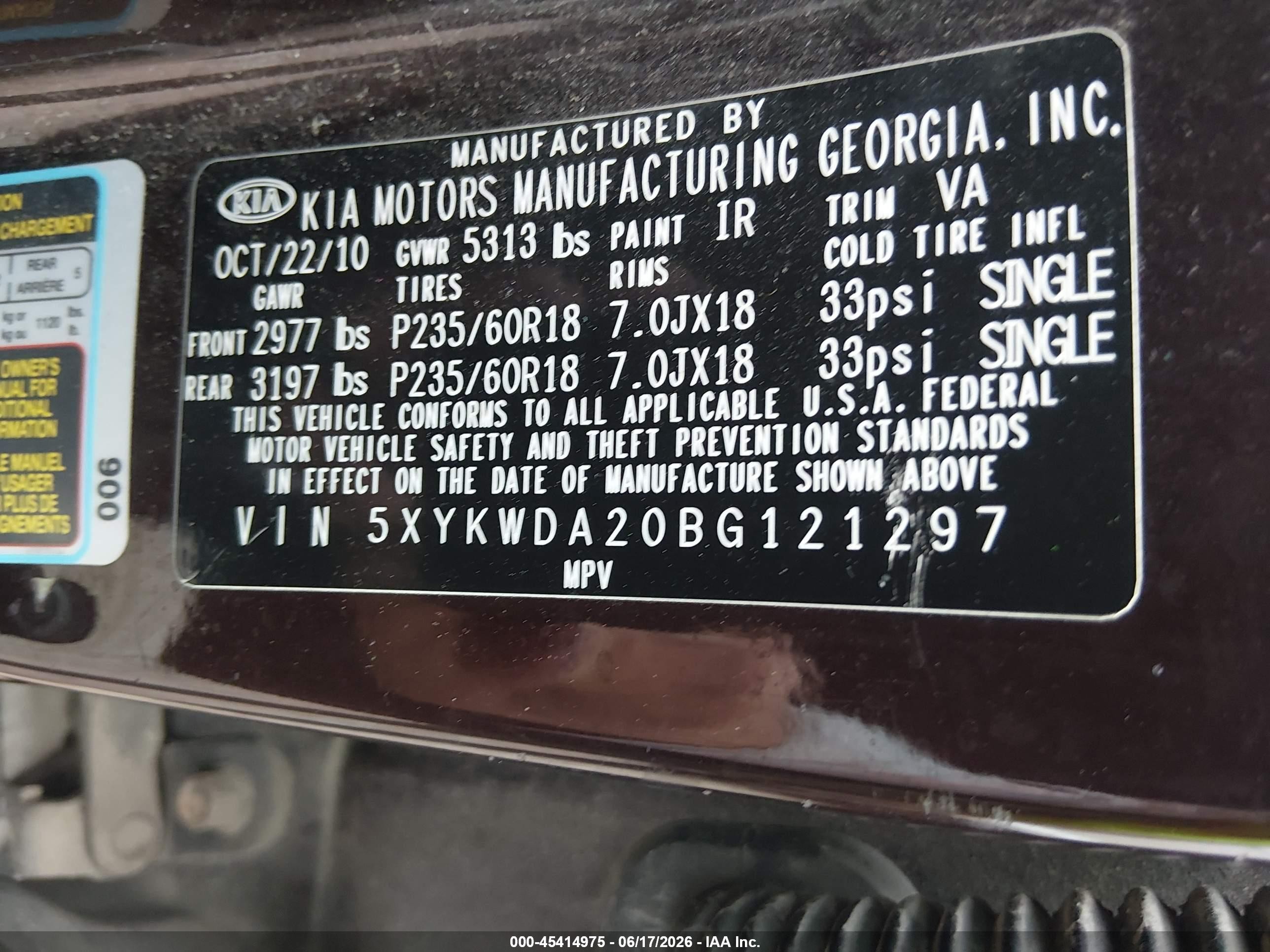 2011 Kia Sorento Sx V6 Burgundy vin: 5XYKWDA20BG121297