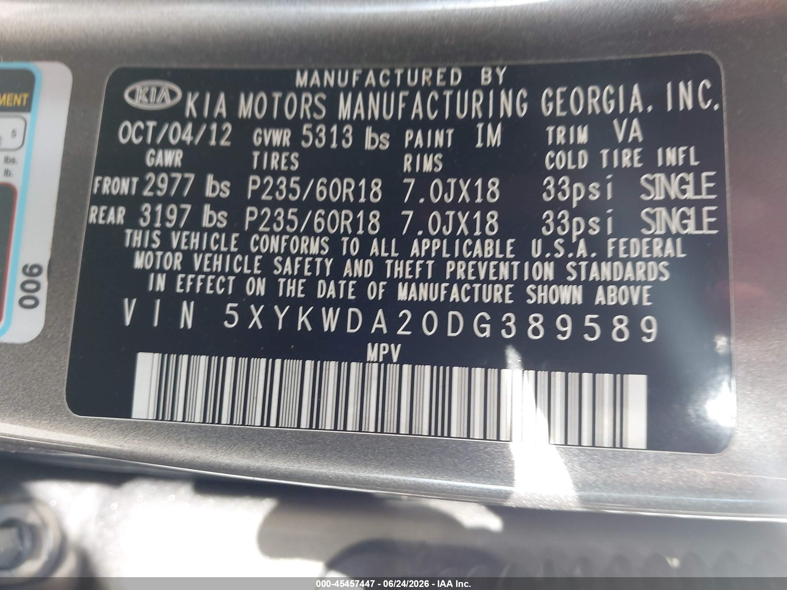 2013 Kia Sorento Sx V6 Gray vin: 5XYKWDA20DG389589