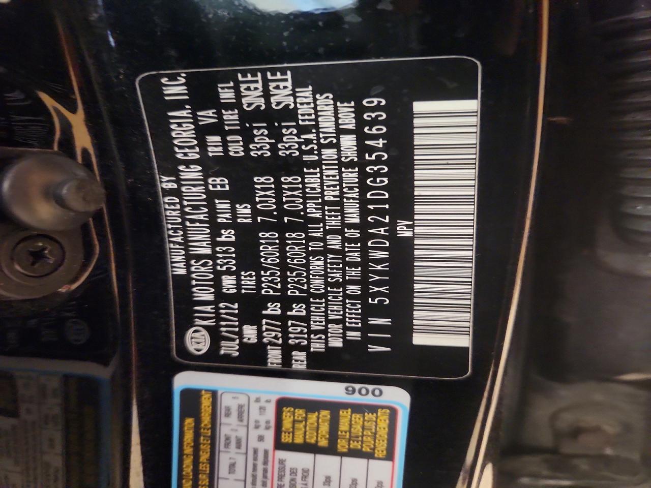 2013 Kia Sorento Sx Black vin: 5XYKWDA21DG354639