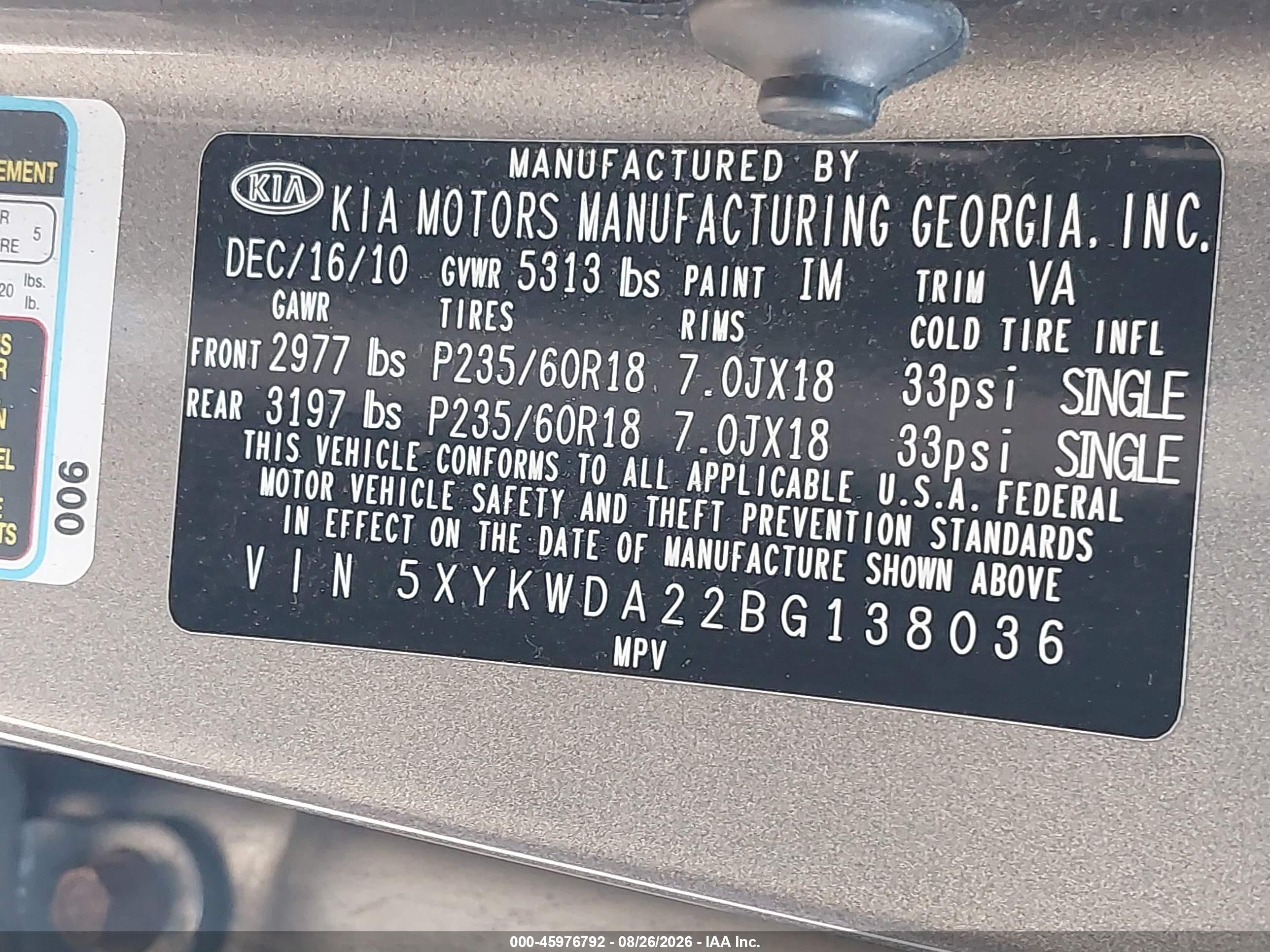 2011 Kia Sorento Sx V6 Gray vin: 5XYKWDA22BG138036