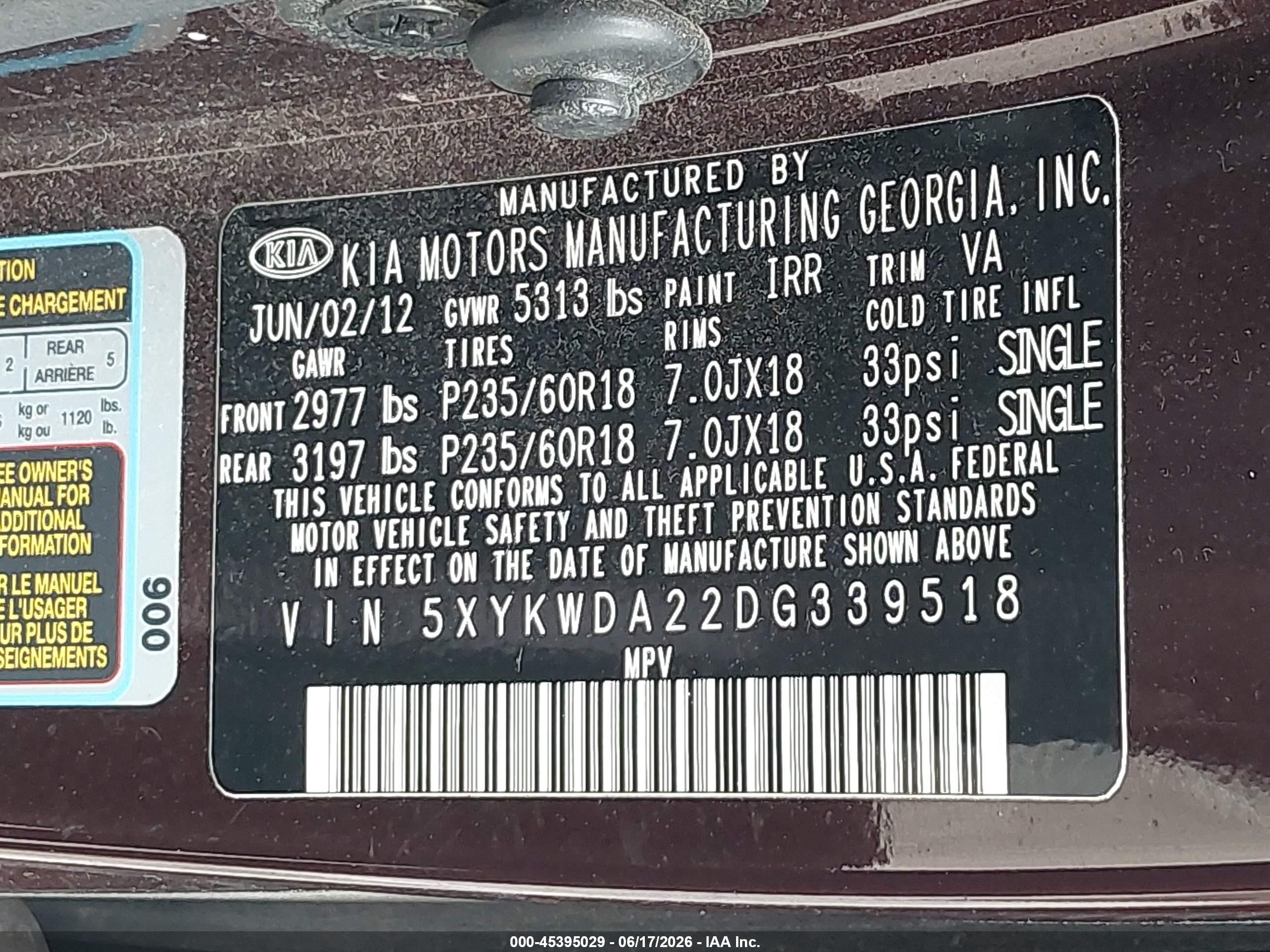 2013 Kia Sorento Sx V6 Maroon vin: 5XYKWDA22DG339518
