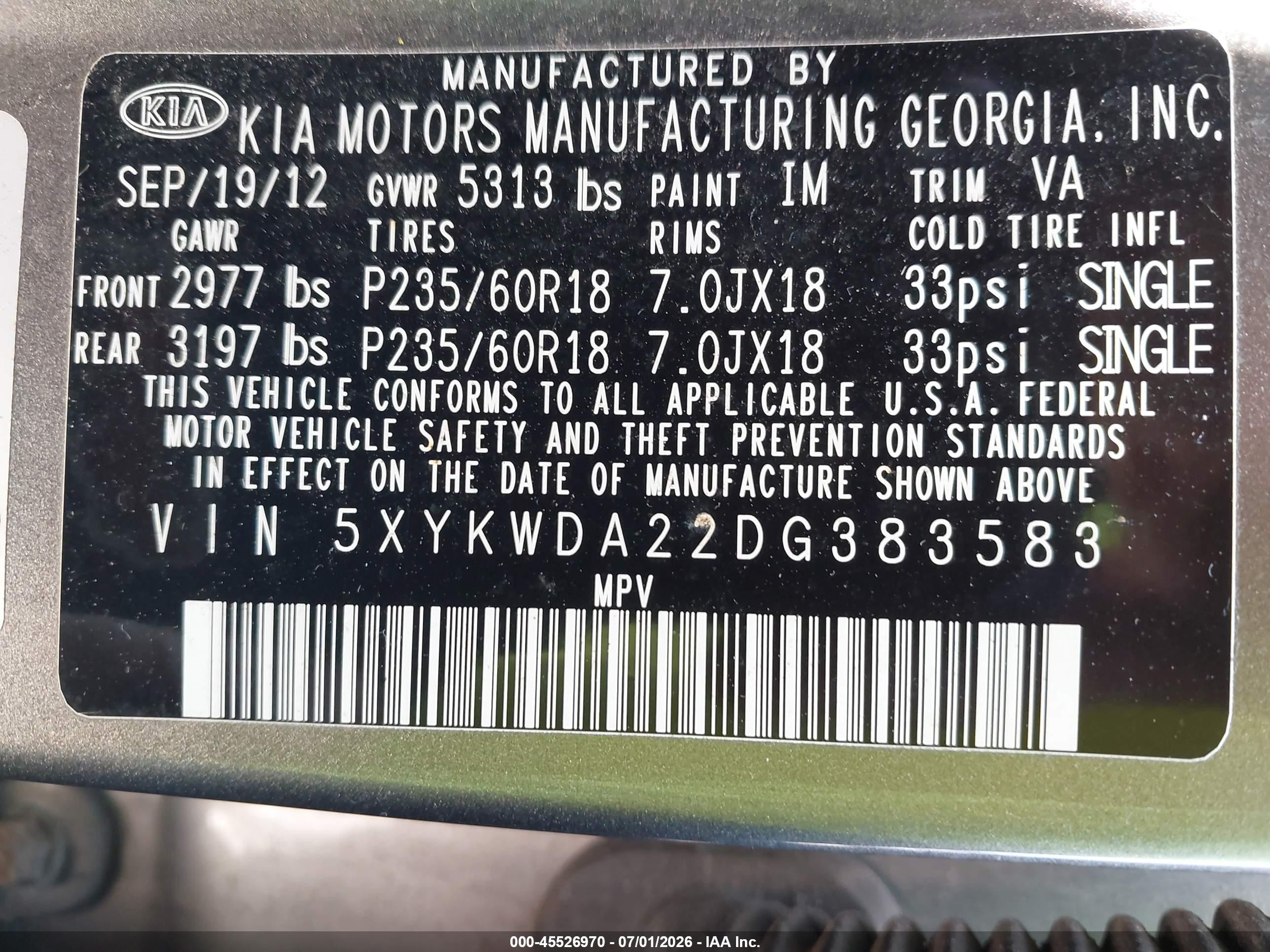 2013 Kia Sorento Sx V6 Gray vin: 5XYKWDA22DG383583