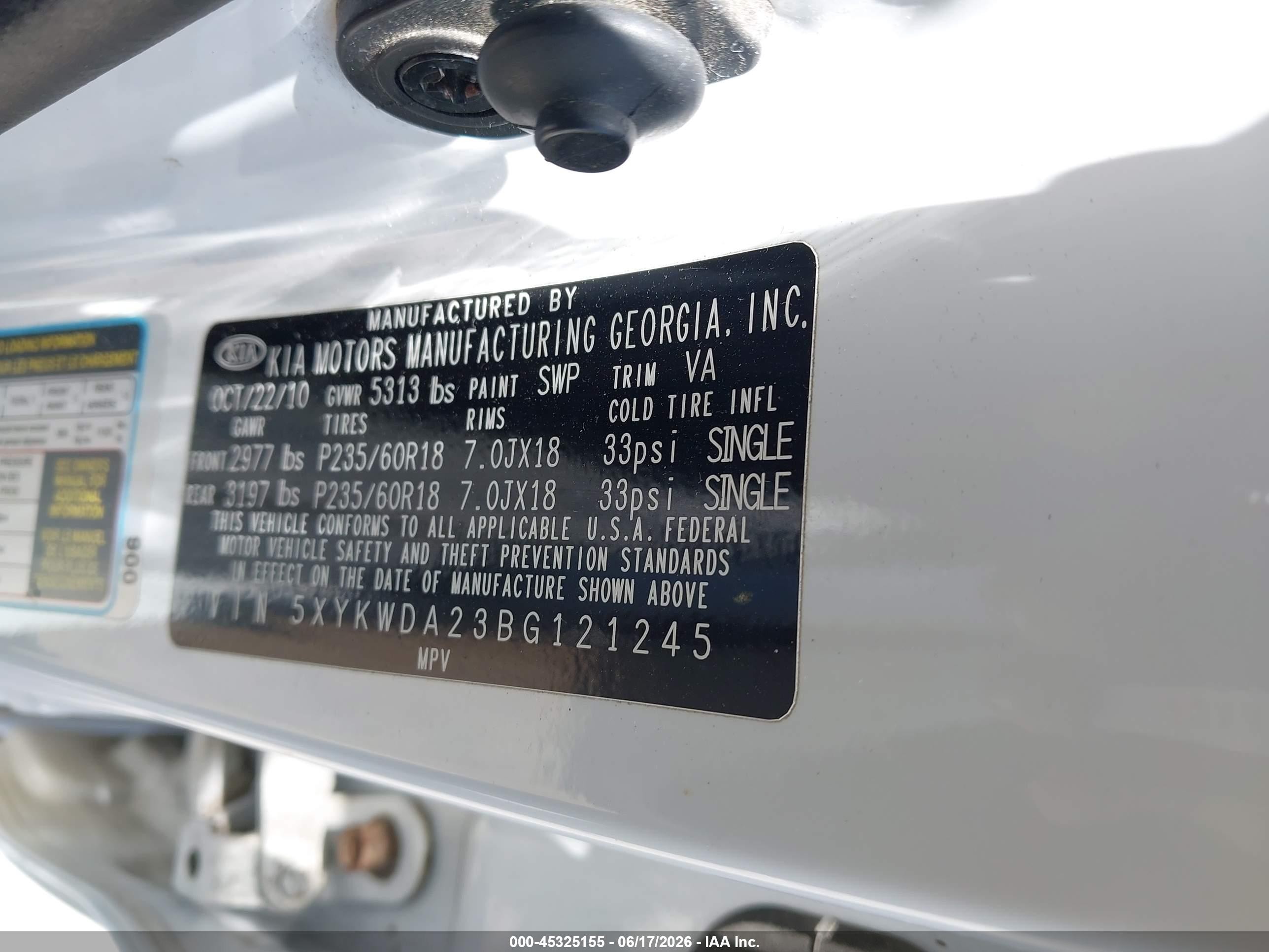 2011 Kia Sorento Sx V6 White vin: 5XYKWDA23BG121245