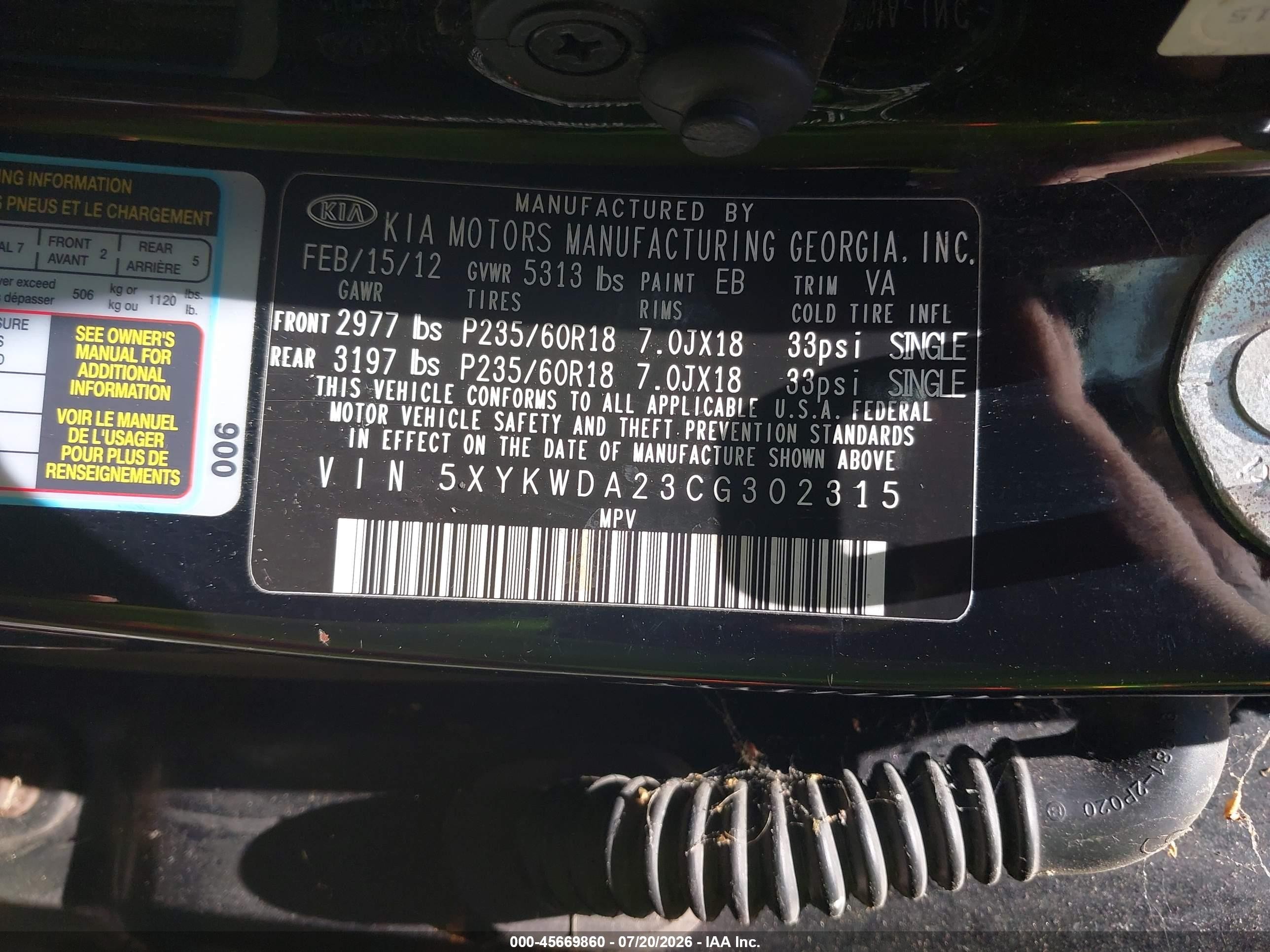 2012 Kia Sorento Sx V6 Black vin: 5XYKWDA23CG302315