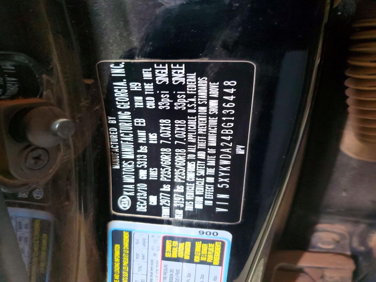 2011 Kia Sorento Sx Black vin: 5XYKWDA24BG136448