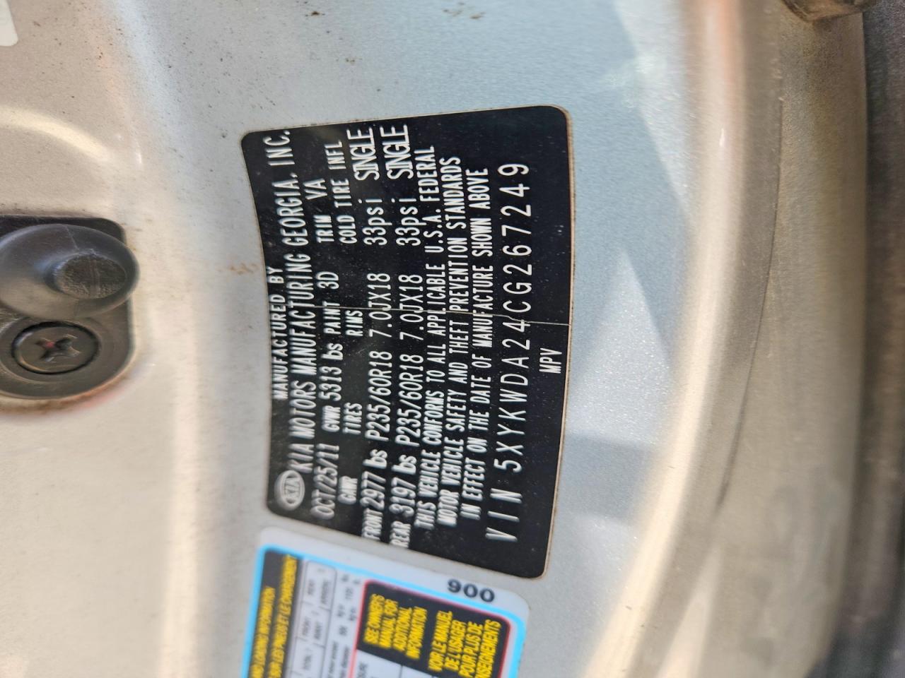 2012 Kia Sorento Sx Серебряный vin: 5XYKWDA24CG267249