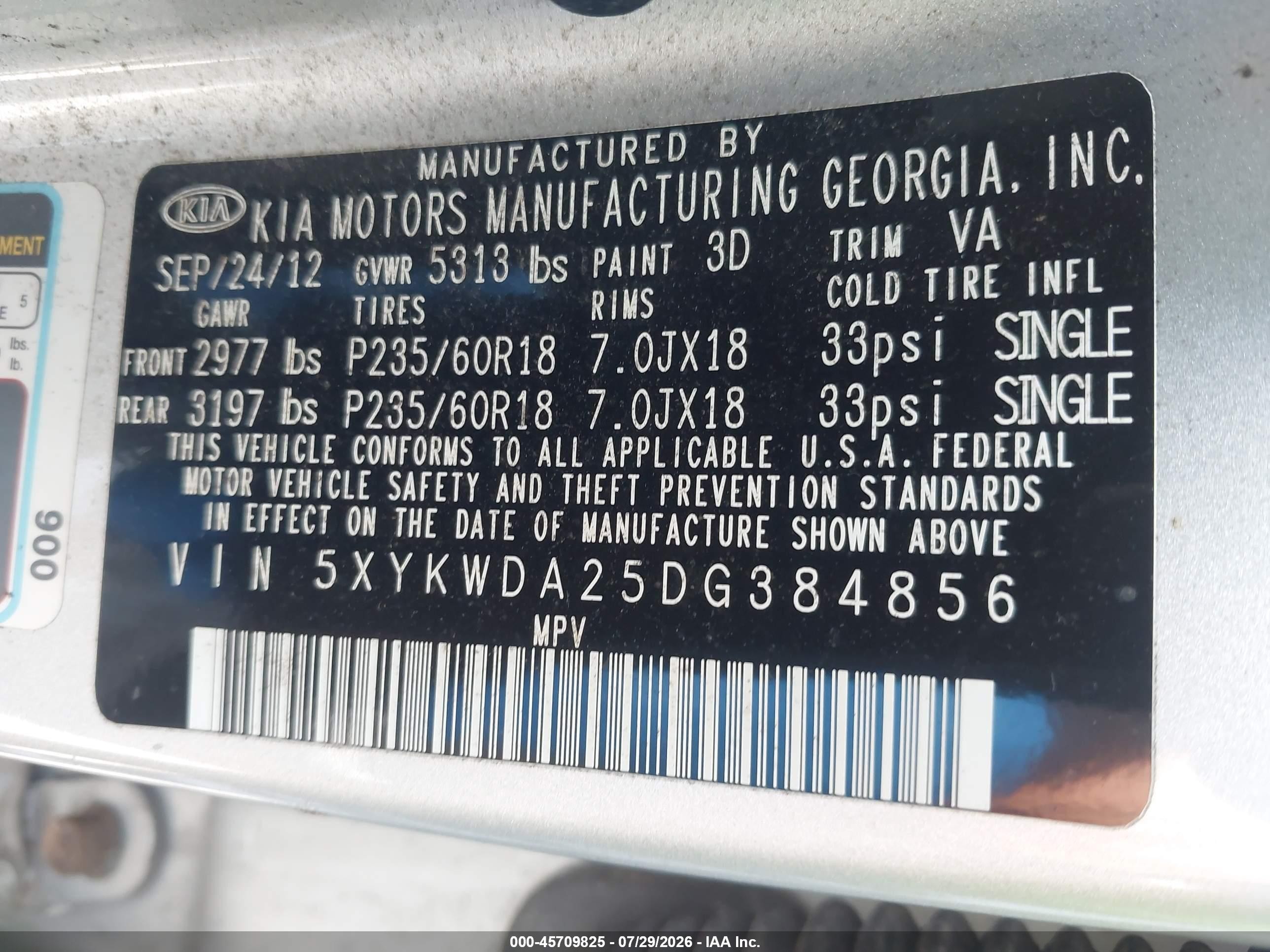 2013 Kia Sorento Sx V6 Silver vin: 5XYKWDA25DG384856