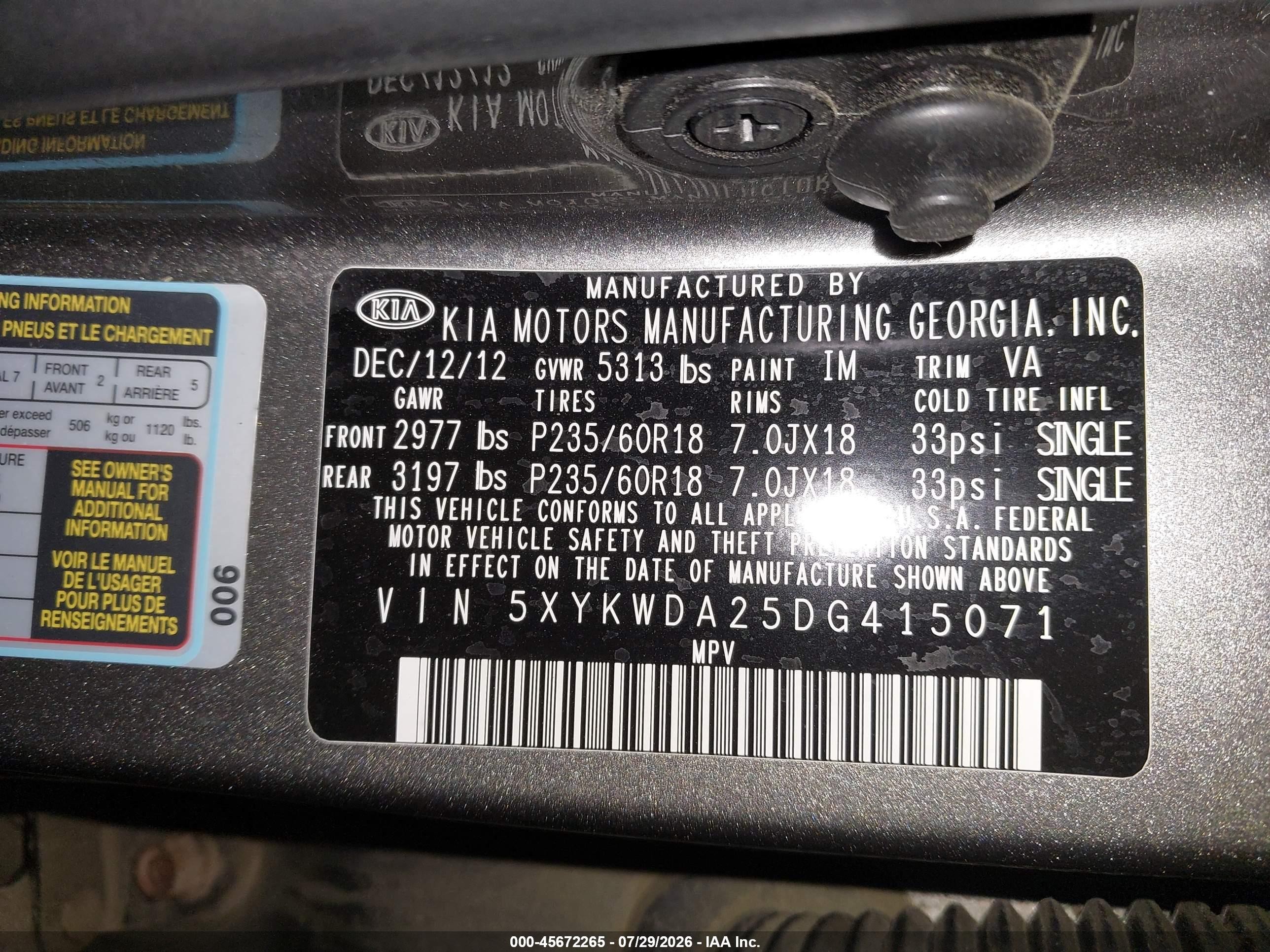 2013 Kia Sorento Sx V6 Gray vin: 5XYKWDA25DG415071