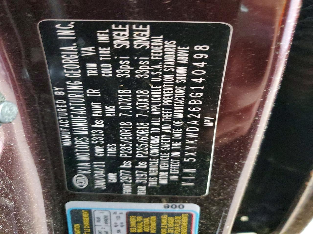 2011 Kia Sorento Sx Burgundy vin: 5XYKWDA26BG140498