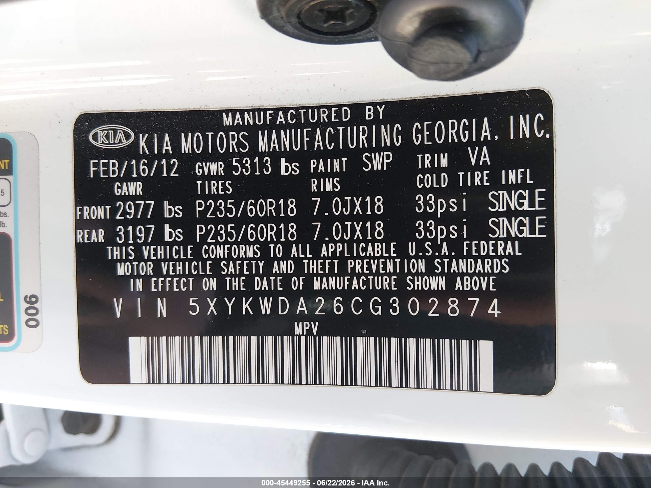2012 Kia Sorento Sx V6 White vin: 5XYKWDA26CG302874