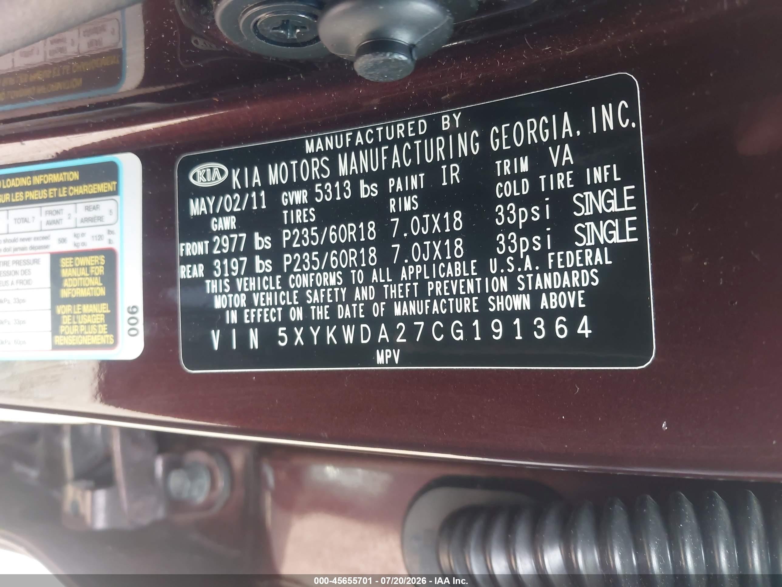 2012 Kia Sorento Sx V6 Burgundy vin: 5XYKWDA27CG191364