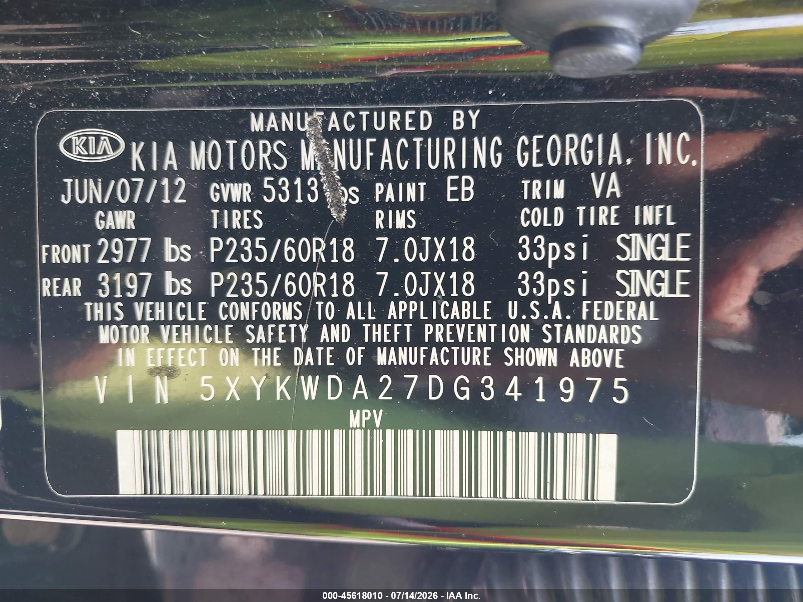 2013 Kia Sorento Sx V6 Black vin: 5XYKWDA27DG341975