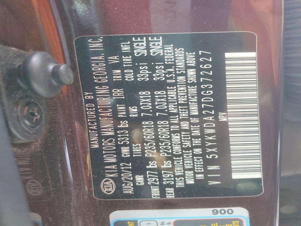 2013 Kia Sorento Sx Burgundy vin: 5XYKWDA27DG372627