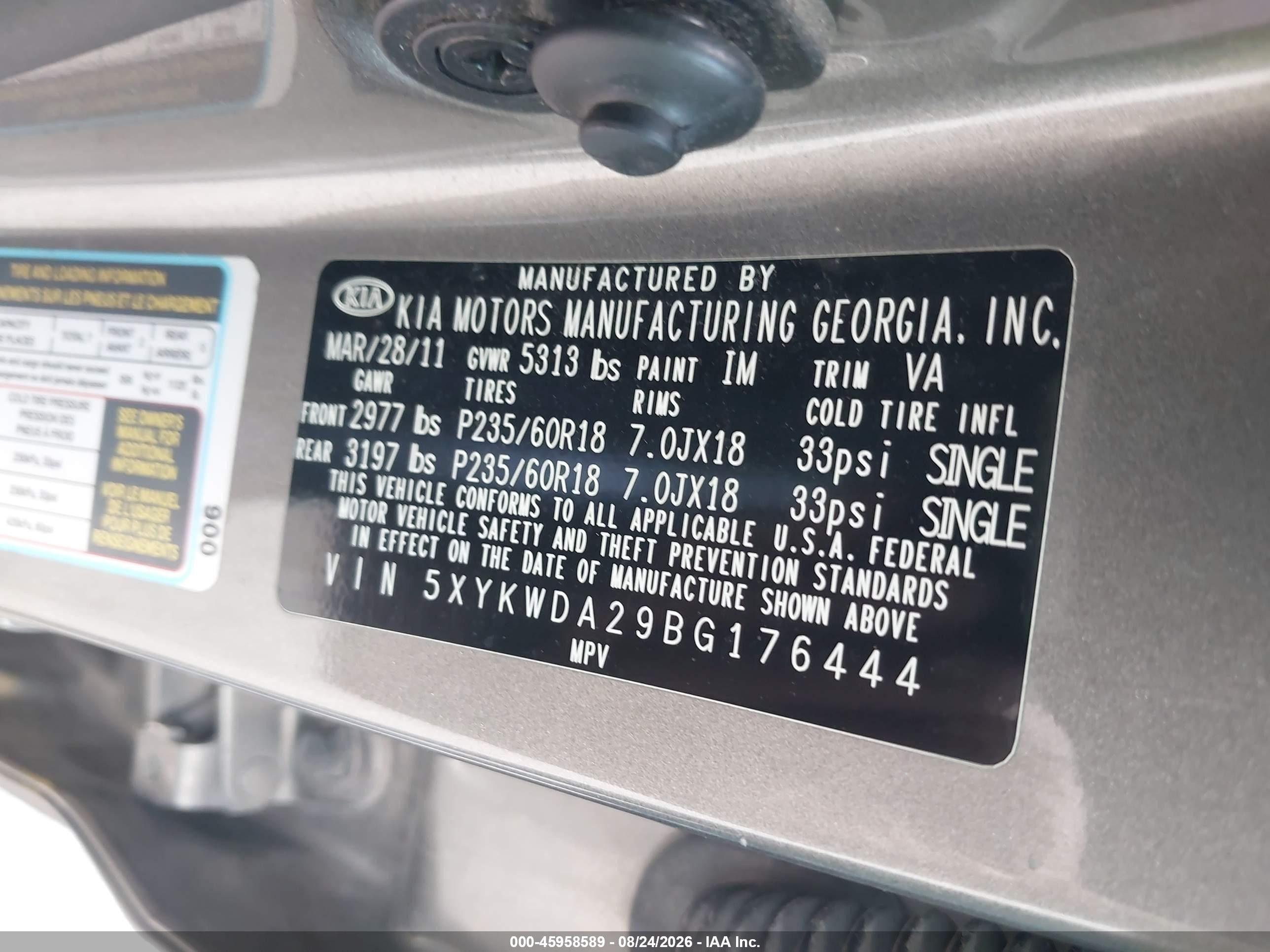 2011 Kia Sorento Sx V6 Gray vin: 5XYKWDA29BG176444