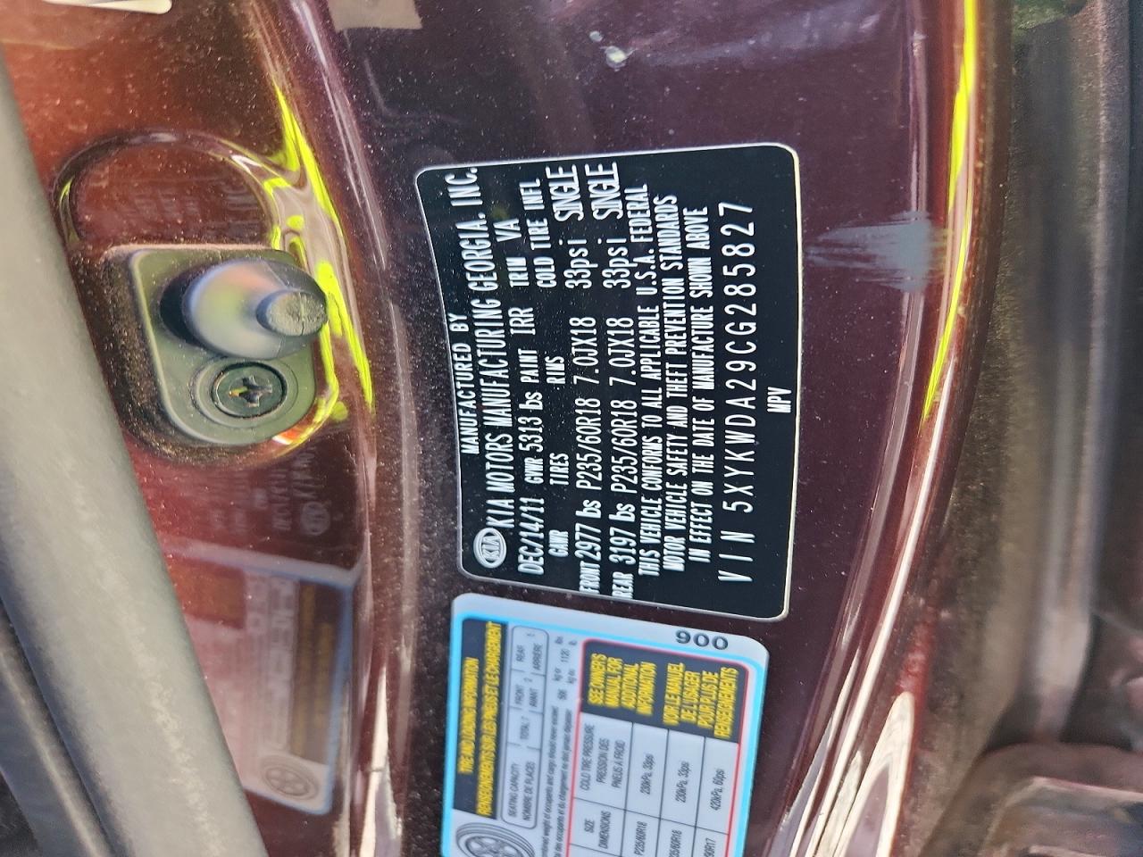 2012 Kia Sorento Sx Burgundy vin: 5XYKWDA29CG285827