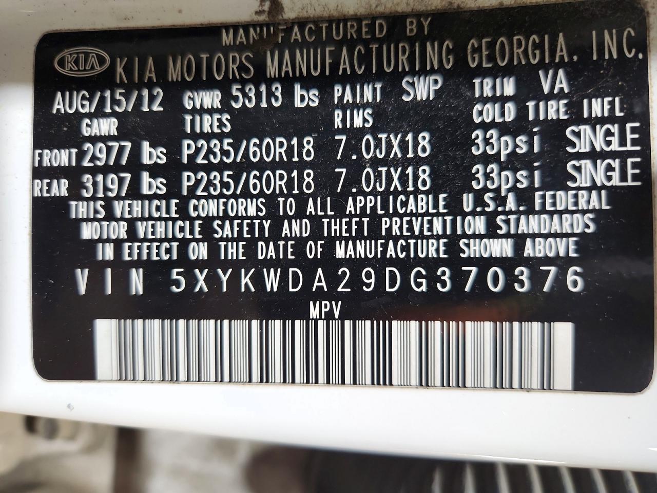 2013 Kia Sorento Sx White vin: 5XYKWDA29DG370376