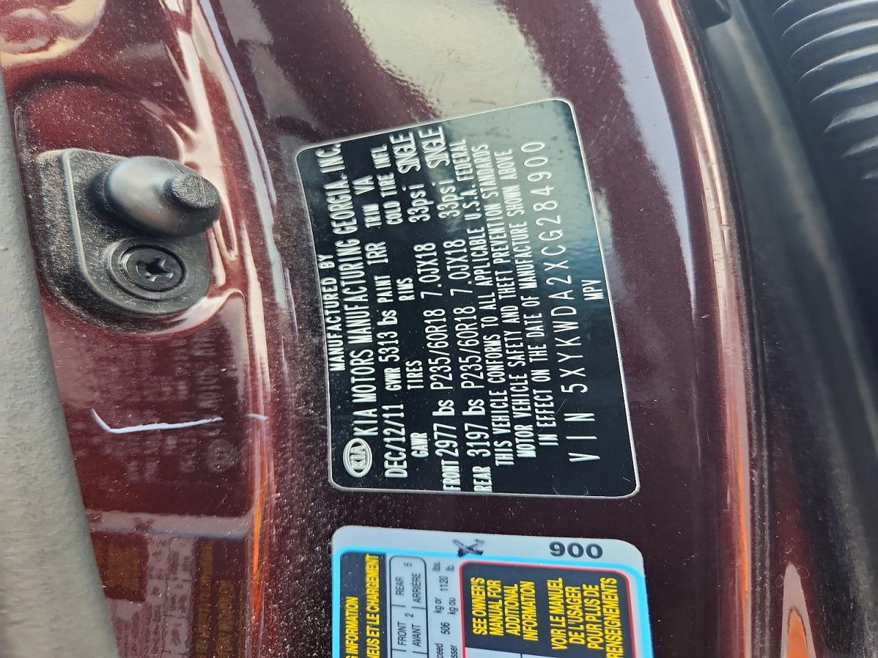 2012 Kia Sorento Sx Maroon vin: 5XYKWDA2XCG284900
