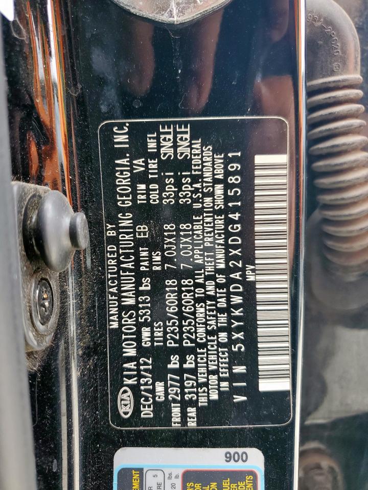 2013 Kia Sorento Black vin: 5XYKWDA2XDG415891
