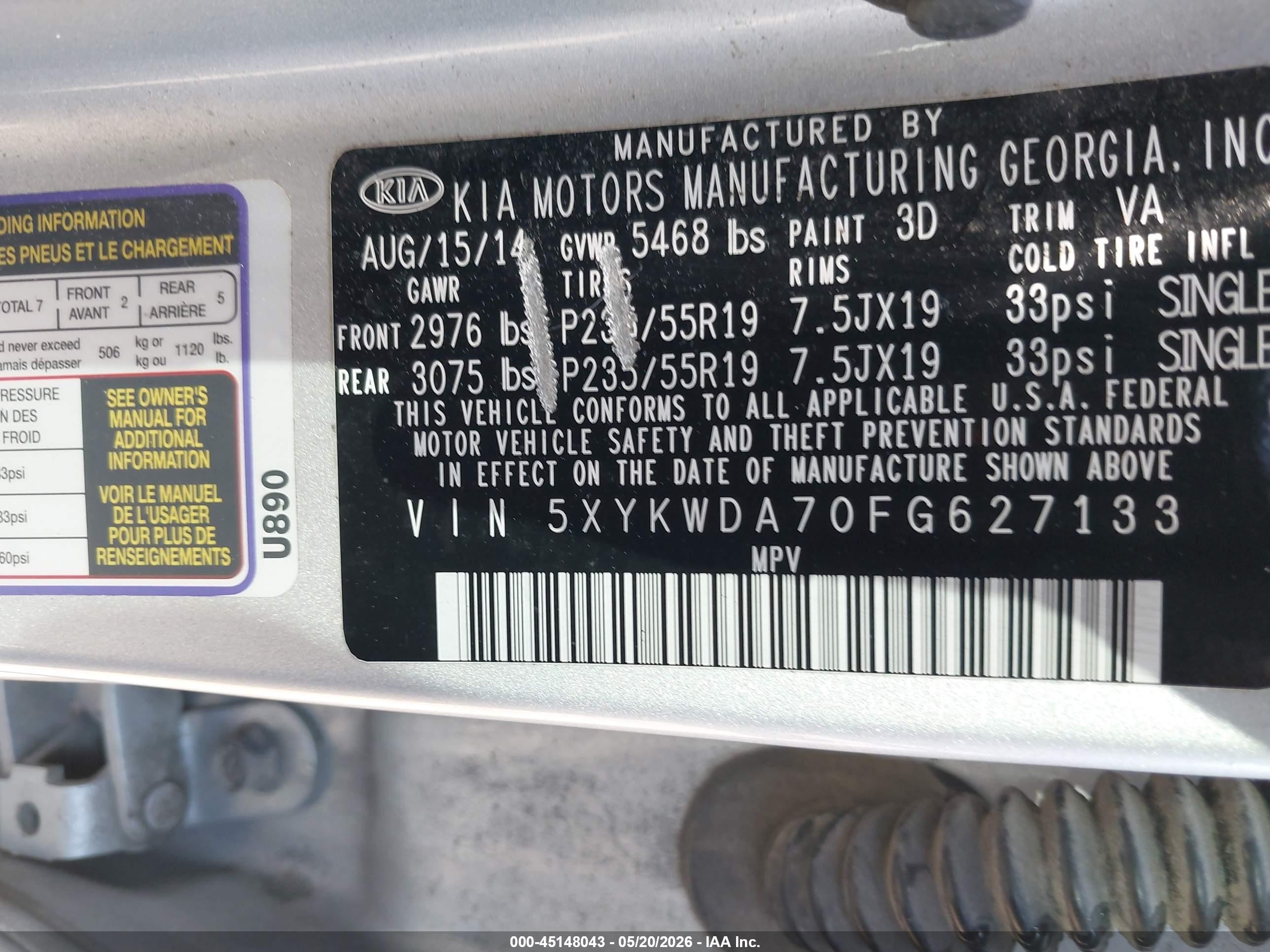 2015 Kia Sorento Sx V6 Silver vin: 5XYKWDA70FG627133