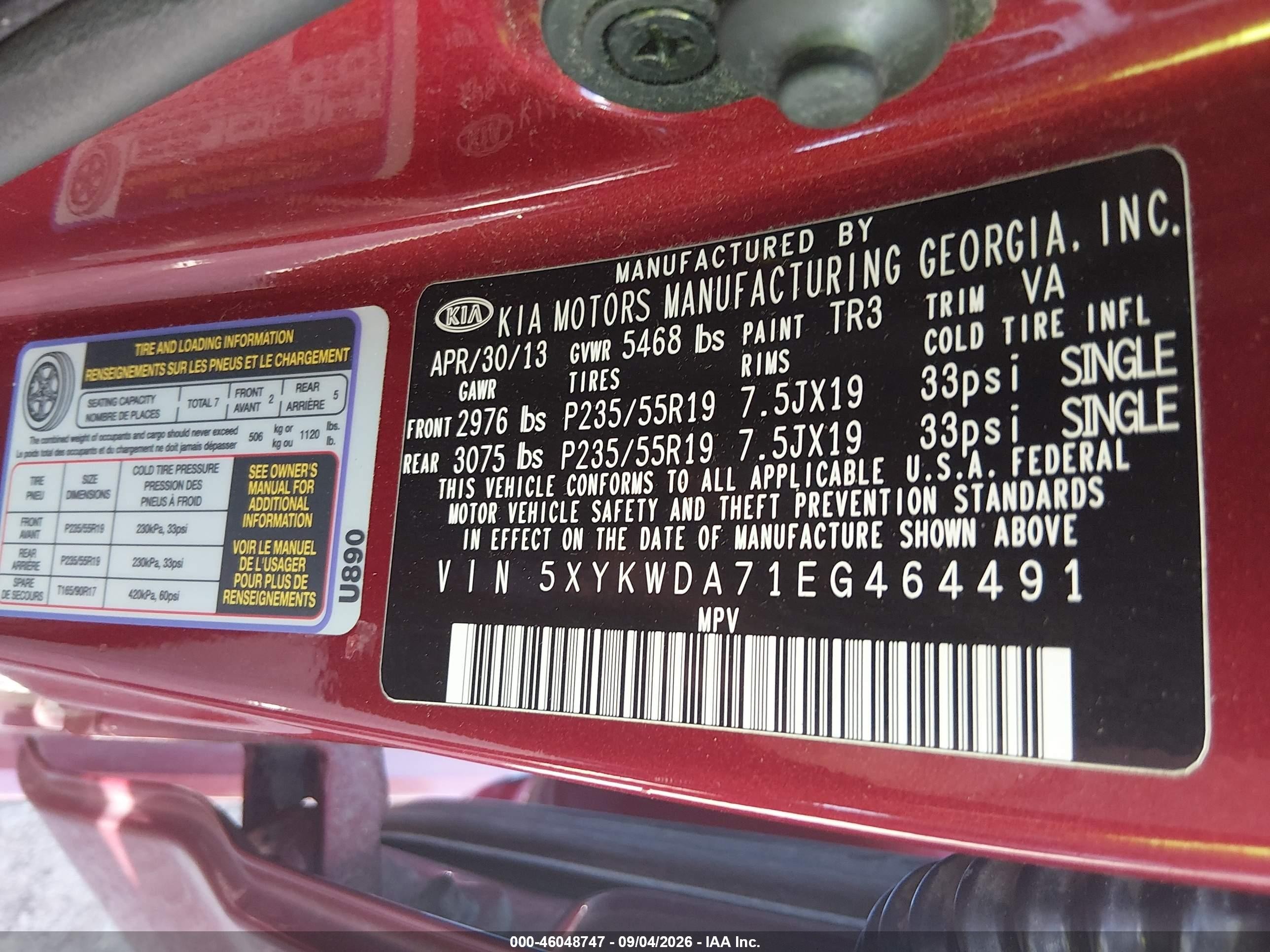 2014 Kia Sorento Sx V6 Red vin: 5XYKWDA71EG464491