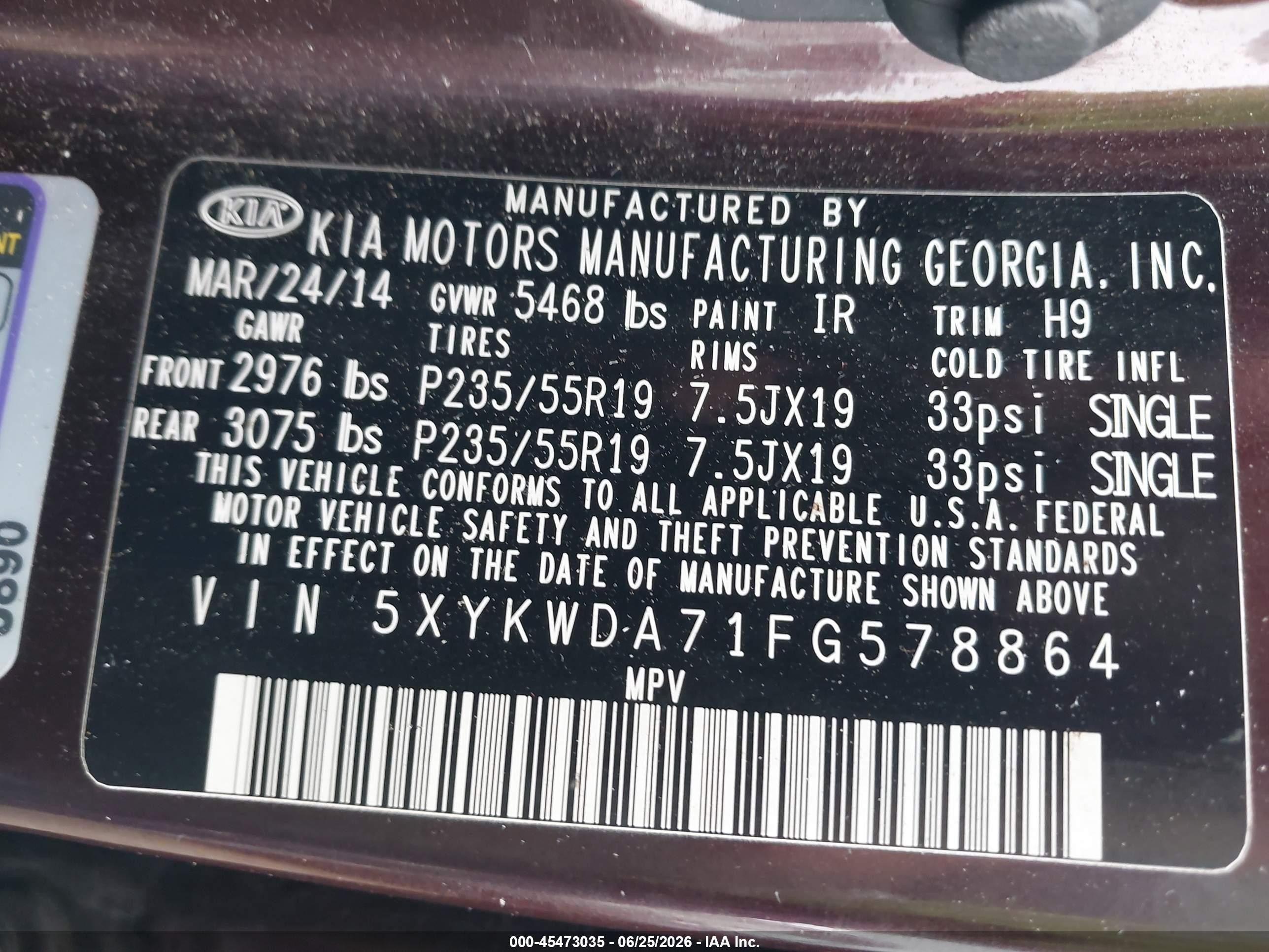 2015 Kia Sorento Sx V6 Burgundy vin: 5XYKWDA71FG578864