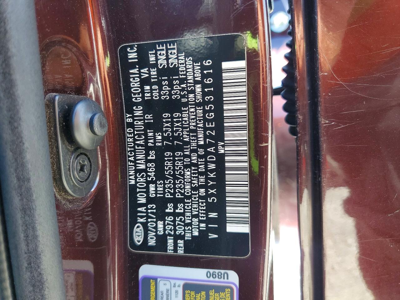 2014 Kia Sorento Sx Burgundy vin: 5XYKWDA72EG531616