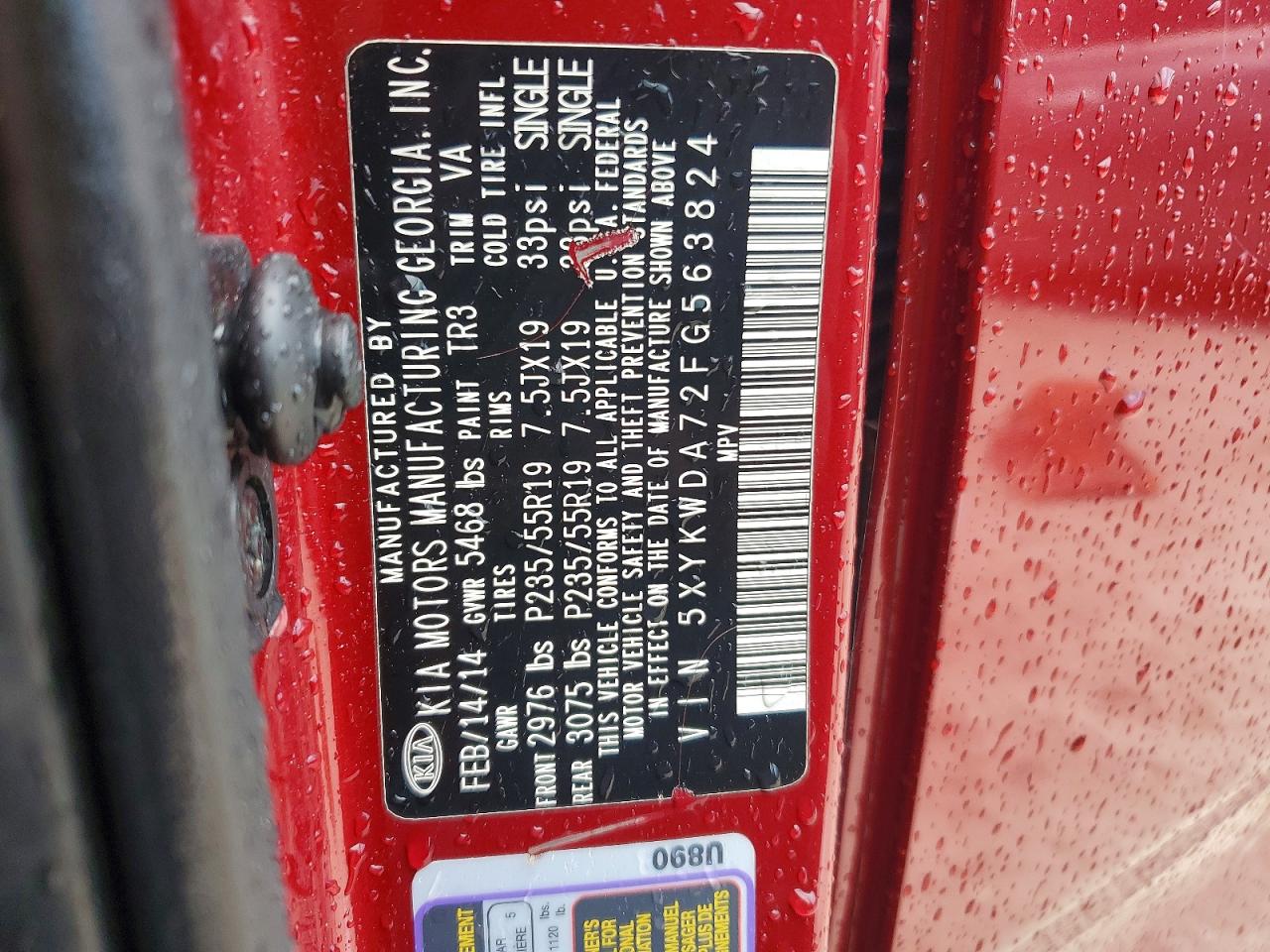 2015 Kia Sorento Sx Red vin: 5XYKWDA72FG563824