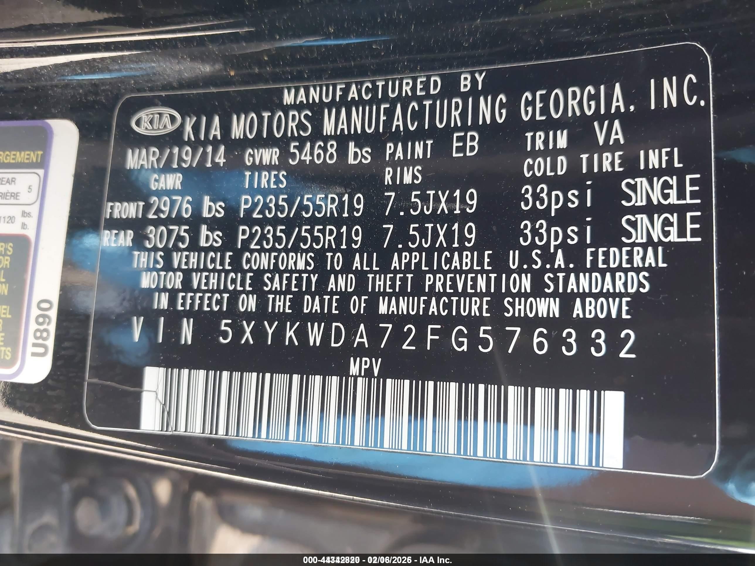 2015 Kia Sorento Limited V6 Black vin: 5XYKWDA72FG576332