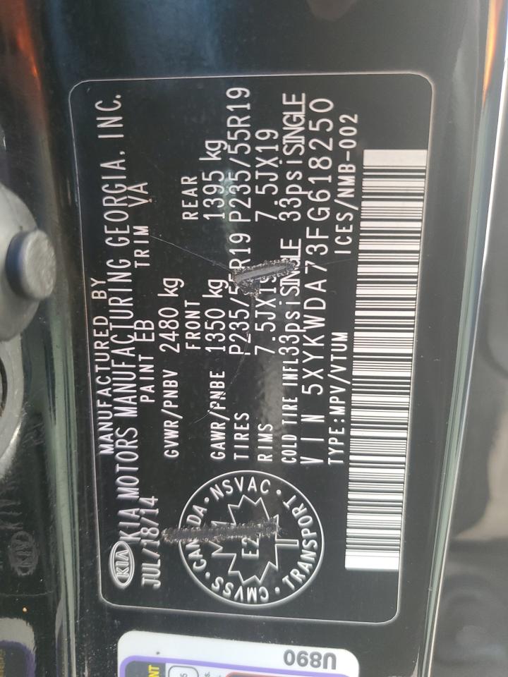 2015 Kia Sorento Sx Black vin: 5XYKWDA73FG618250