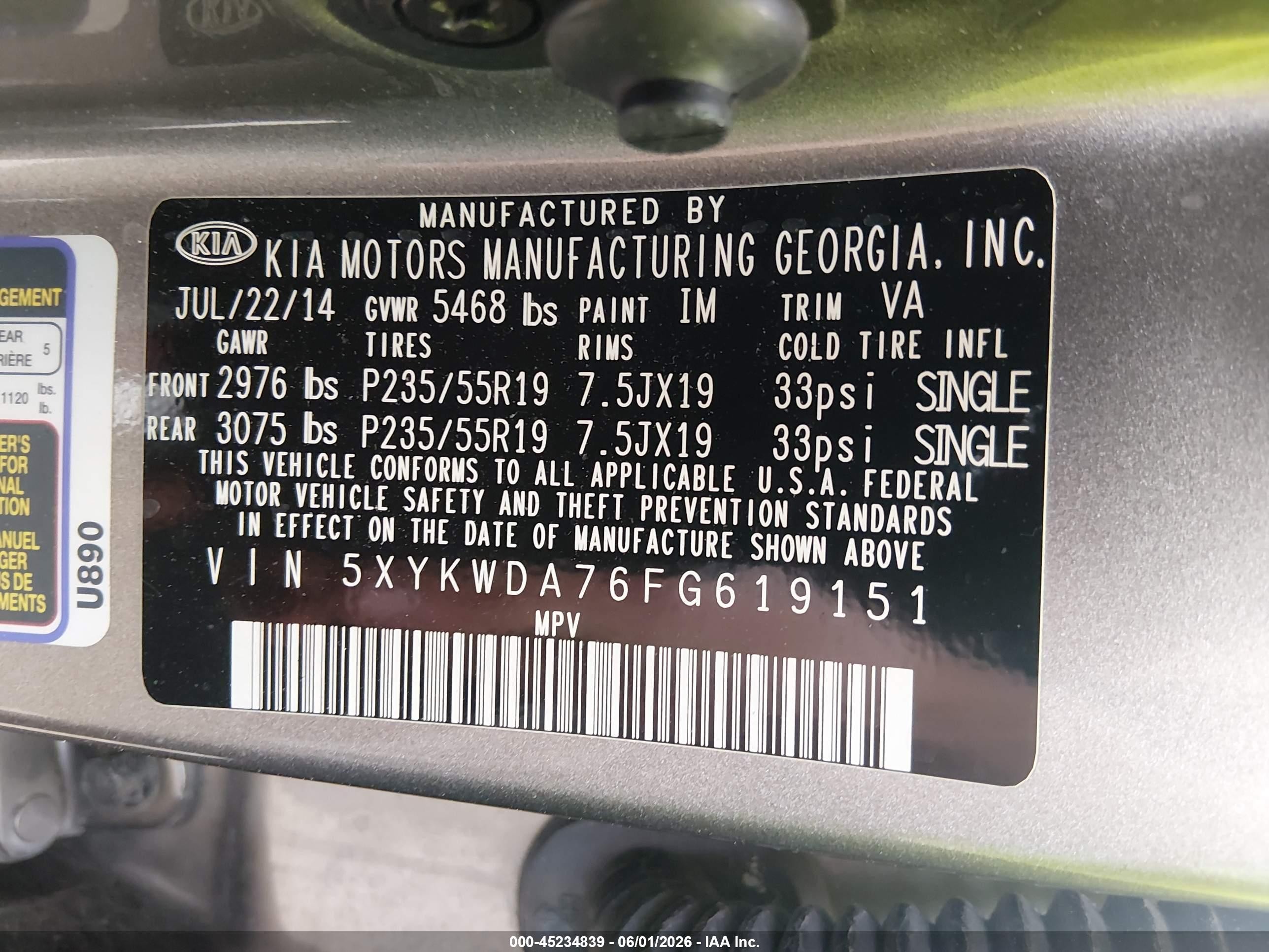 2015 Kia Sorento Sx V6 Gray vin: 5XYKWDA76FG619151