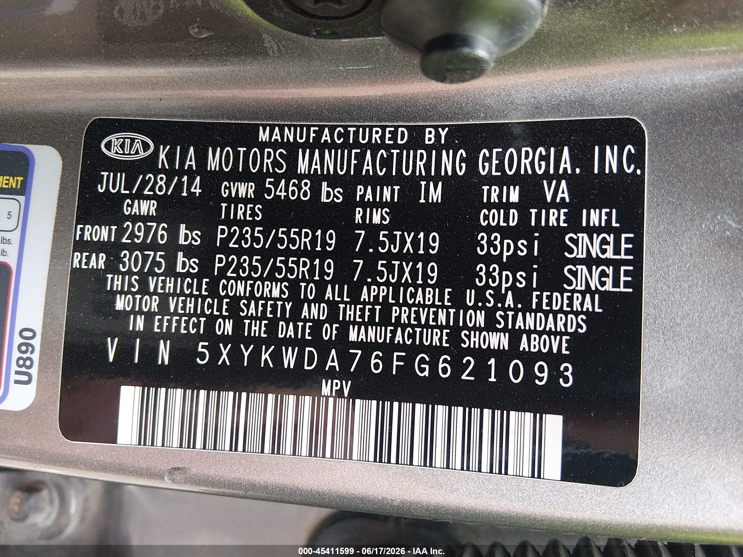 2015 Kia Sorento Sx V6 Gray vin: 5XYKWDA76FG621093