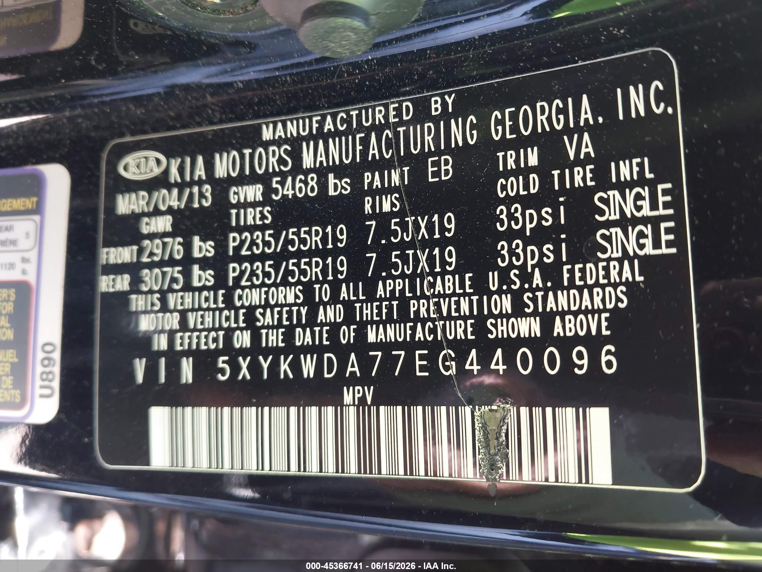 2014 Kia Sorento Limited V6 Black vin: 5XYKWDA77EG440096