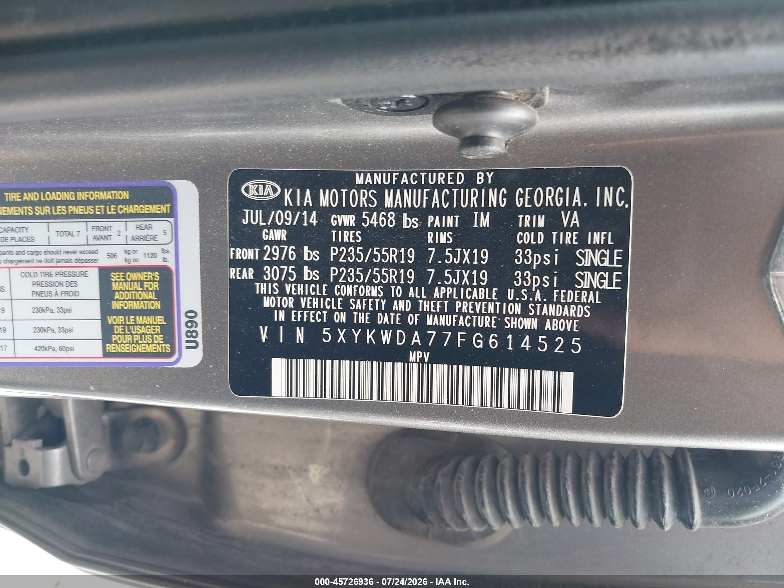 2015 Kia Sorento Limited V6 Gray vin: 5XYKWDA77FG614525