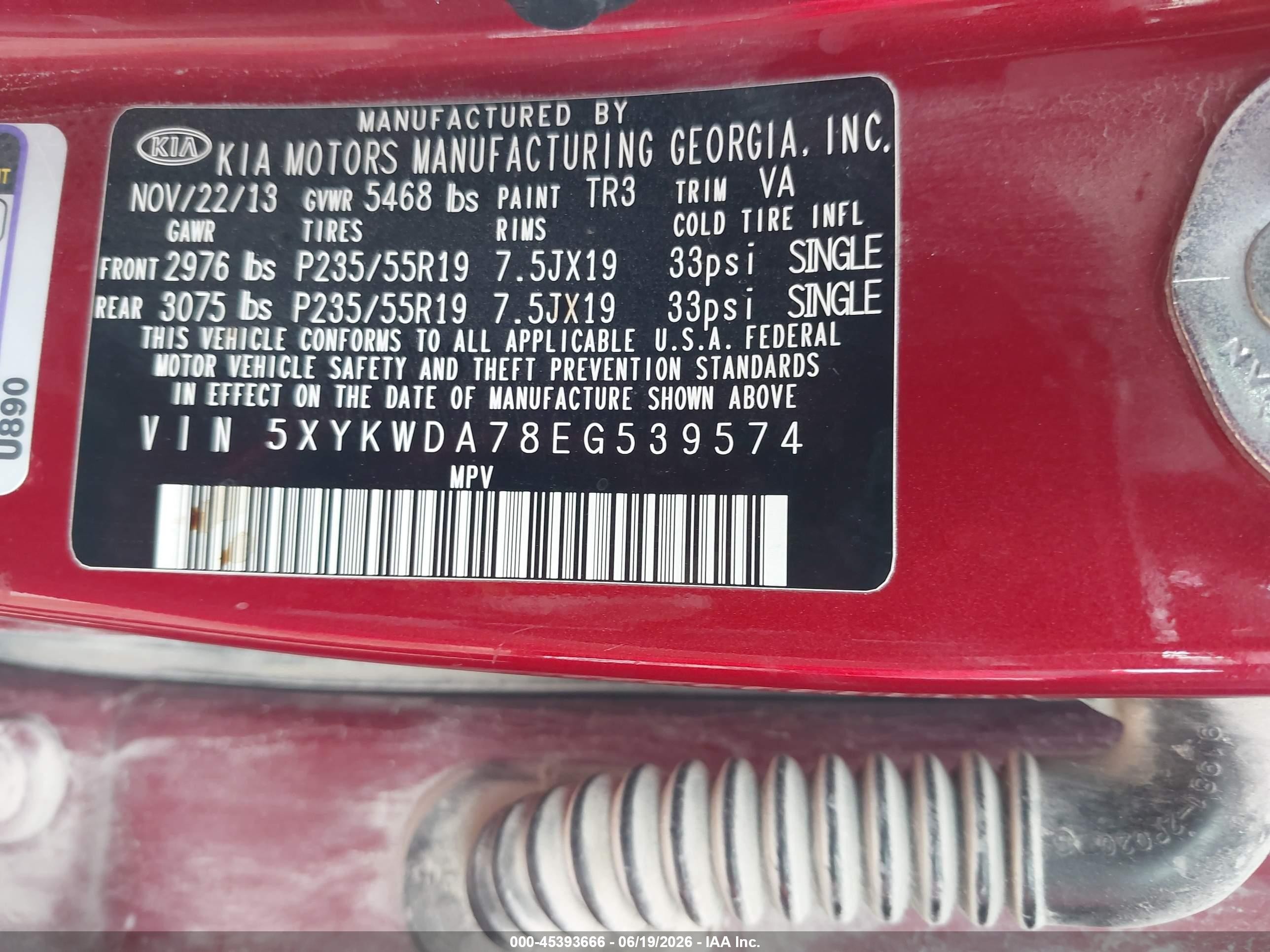 2014 Kia Sorento Sx V6 Red vin: 5XYKWDA78EG539574