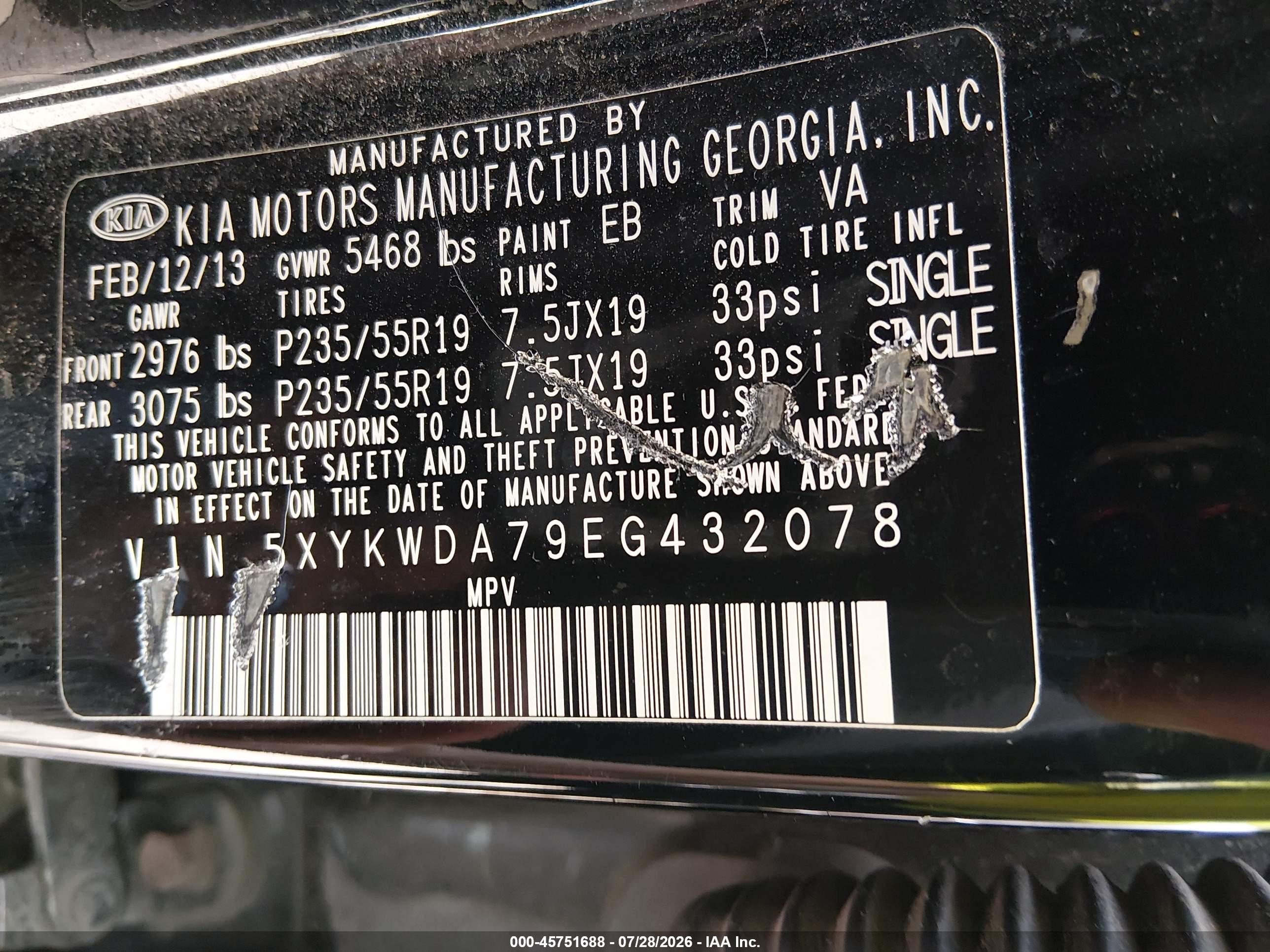 2014 Kia Sorento Sx V6 Black vin: 5XYKWDA79EG432078
