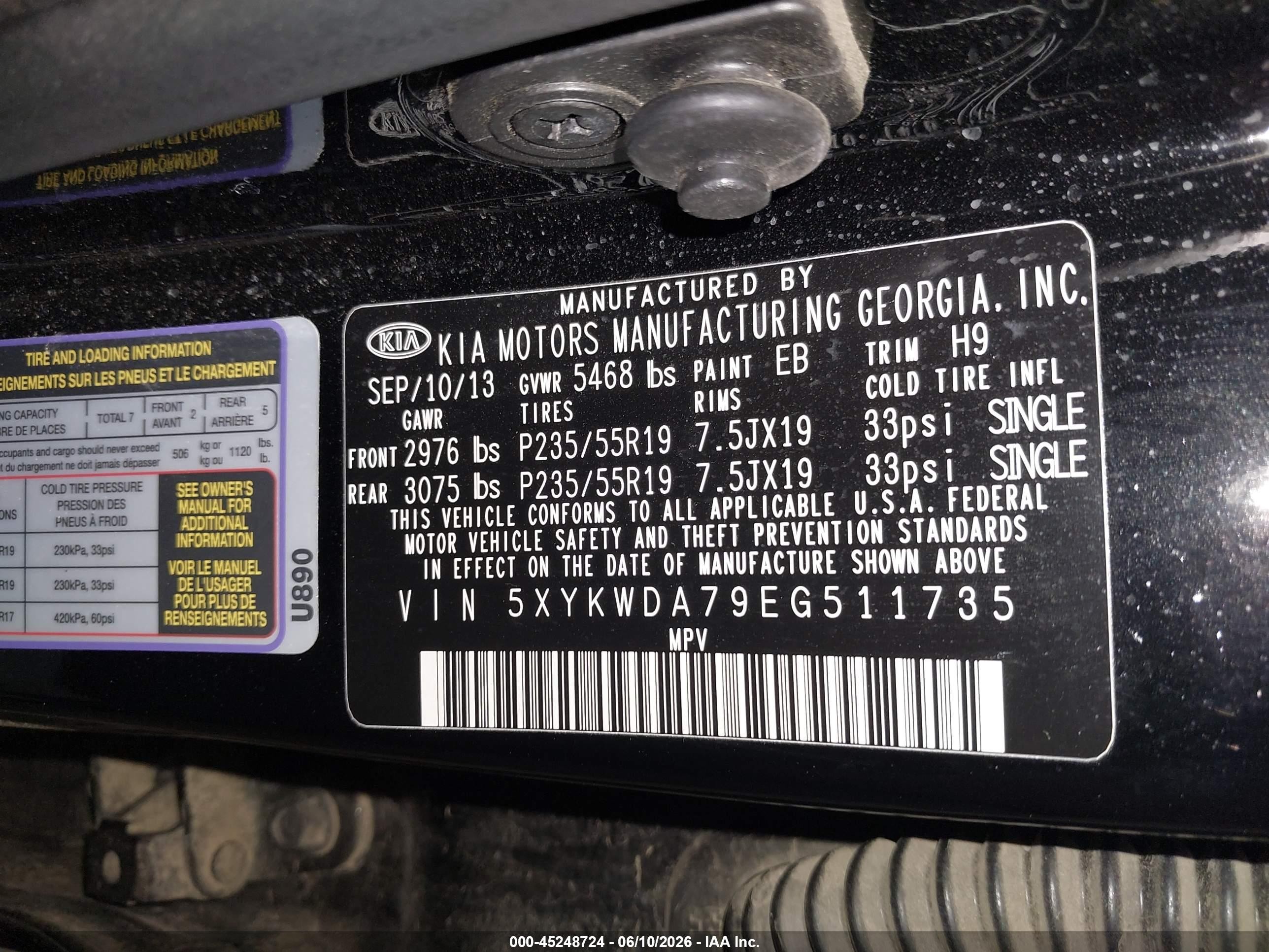 2014 Kia Sorento Sx V6 Black vin: 5XYKWDA79EG511735