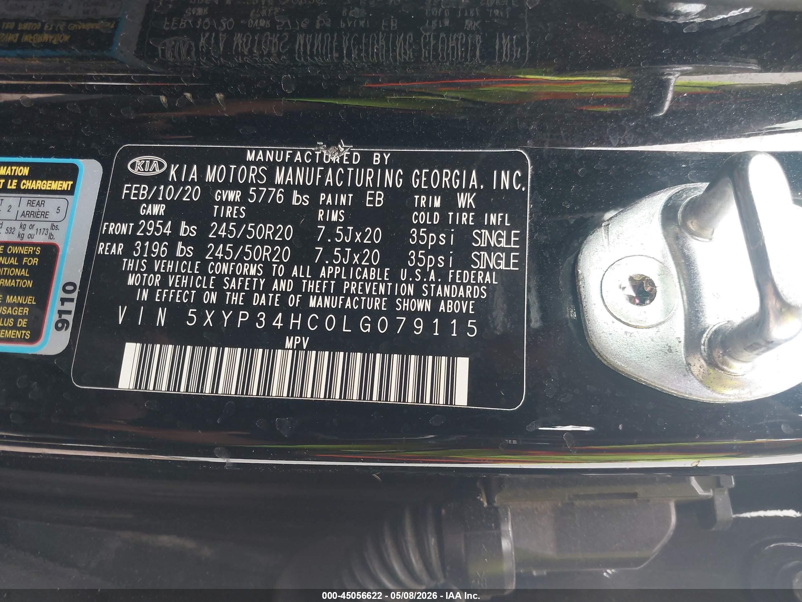 2020 Kia Telluride Ex Черный vin: 5XYP34HC0LG079115