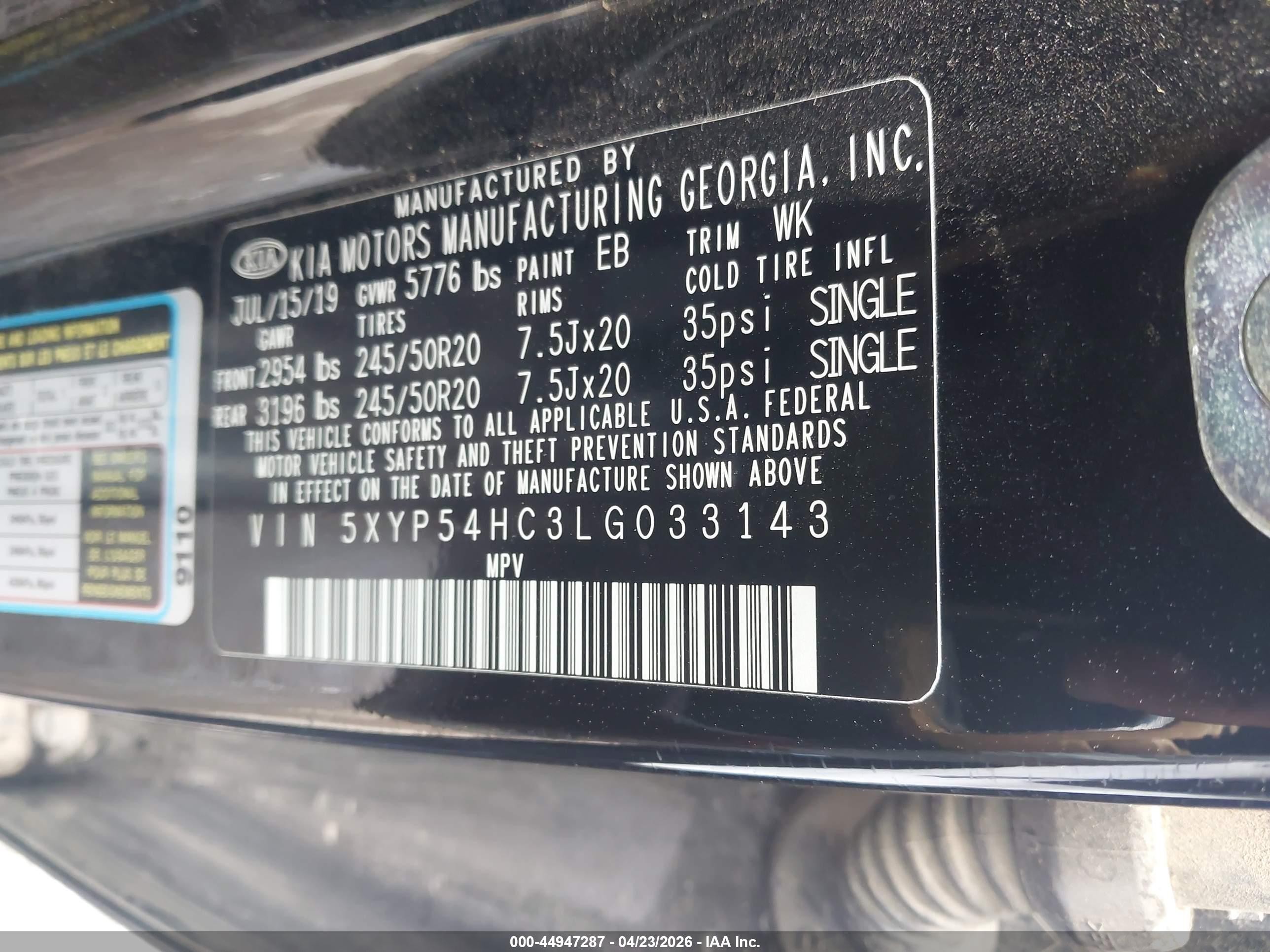 2020 Kia Telluride Sx Black vin: 5XYP54HC3LG033143