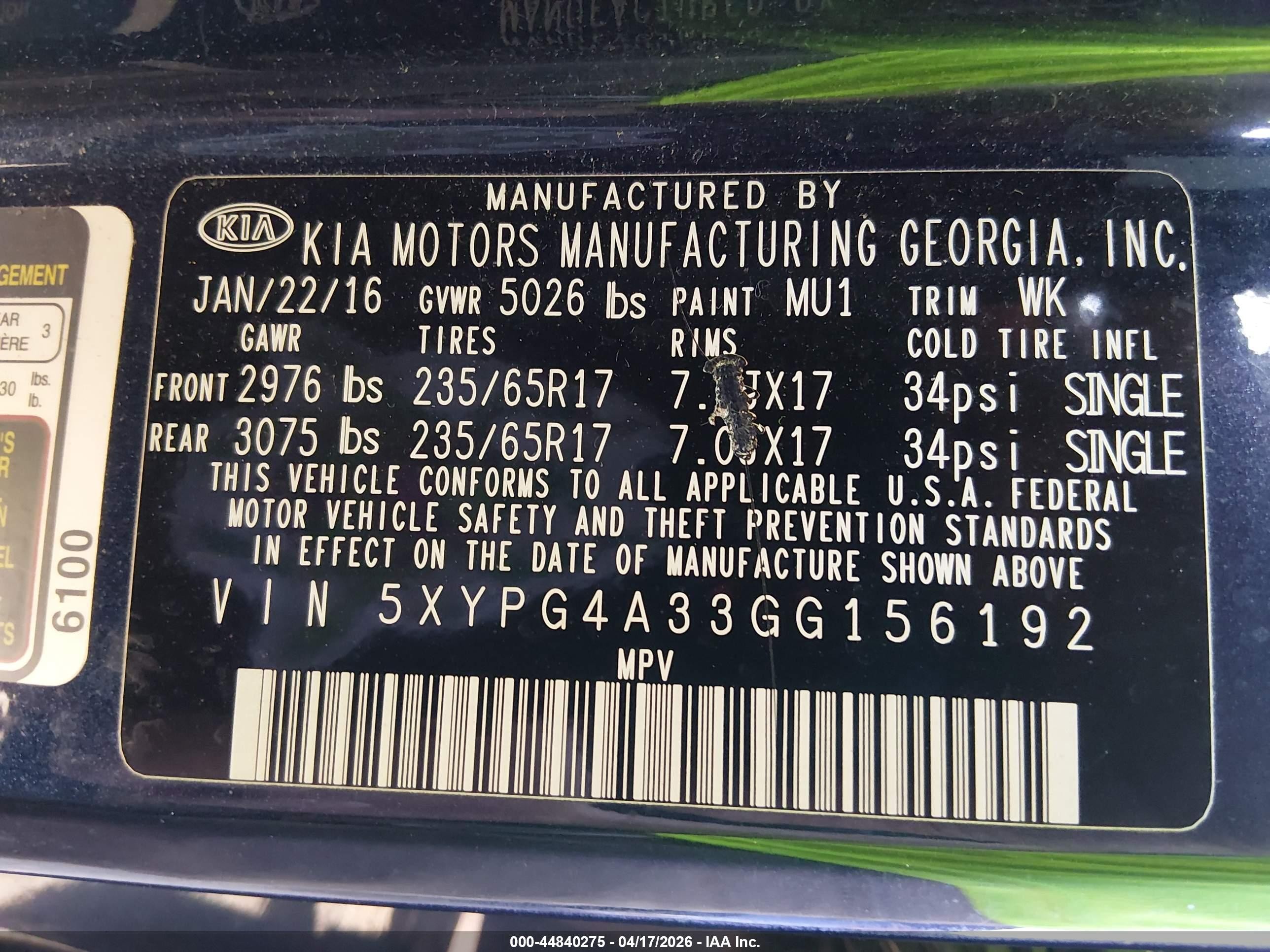 2016 Kia Sorento 2.4l Lx Blue vin: 5XYPG4A33GG156192