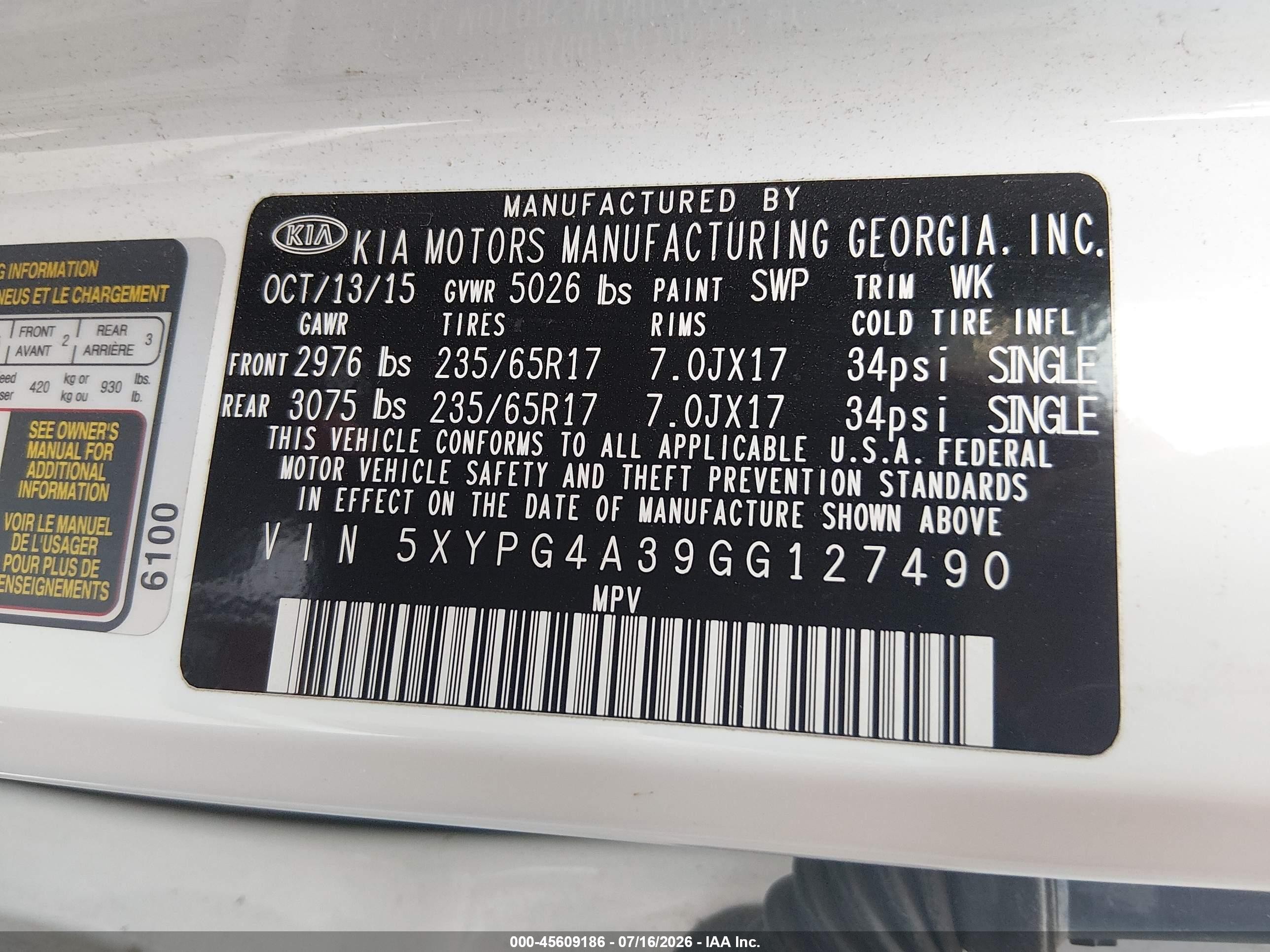 2016 Kia Sorento 2.4l Lx White vin: 5XYPG4A39GG127490