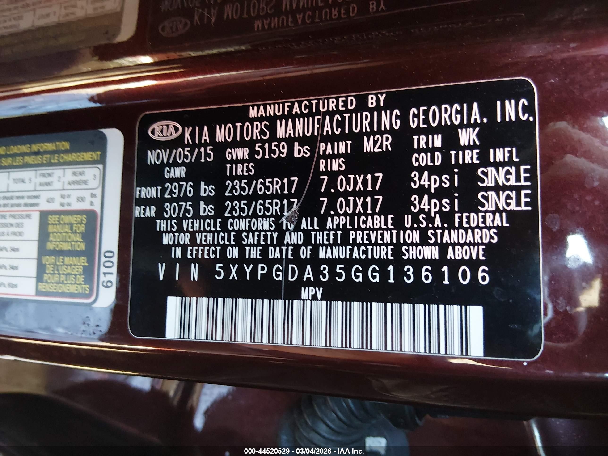2016 Kia Sorento 2.4l Lx Maroon vin: 5XYPGDA35GG136106