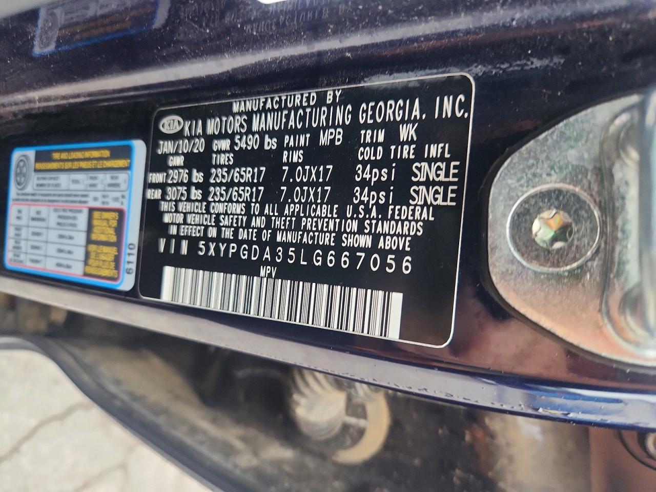 2020 Kia Sorento Lx Blue vin: 5XYPGDA35LG667056