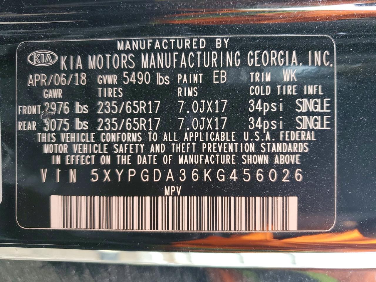 2019 Kia Sorento Lx Black vin: 5XYPGDA36KG456026