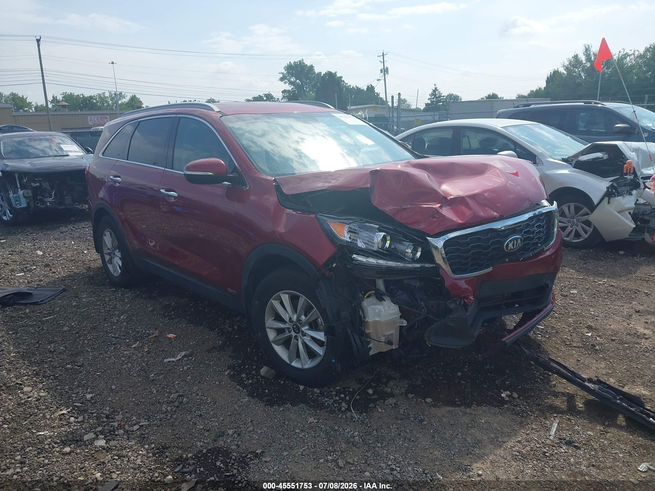 2019 Kia Sorento 2.4l Lx Red vin: 5XYPGDA37KG550979