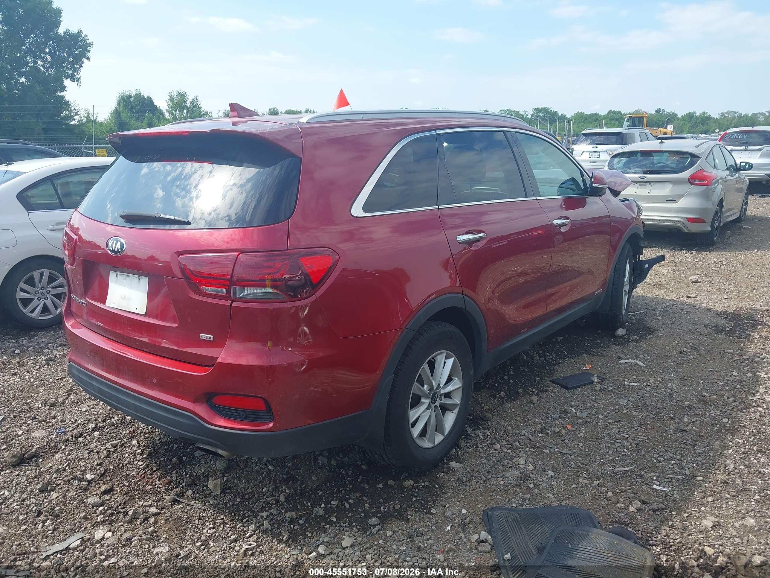 2019 Kia Sorento 2.4l Lx Red vin: 5XYPGDA37KG550979