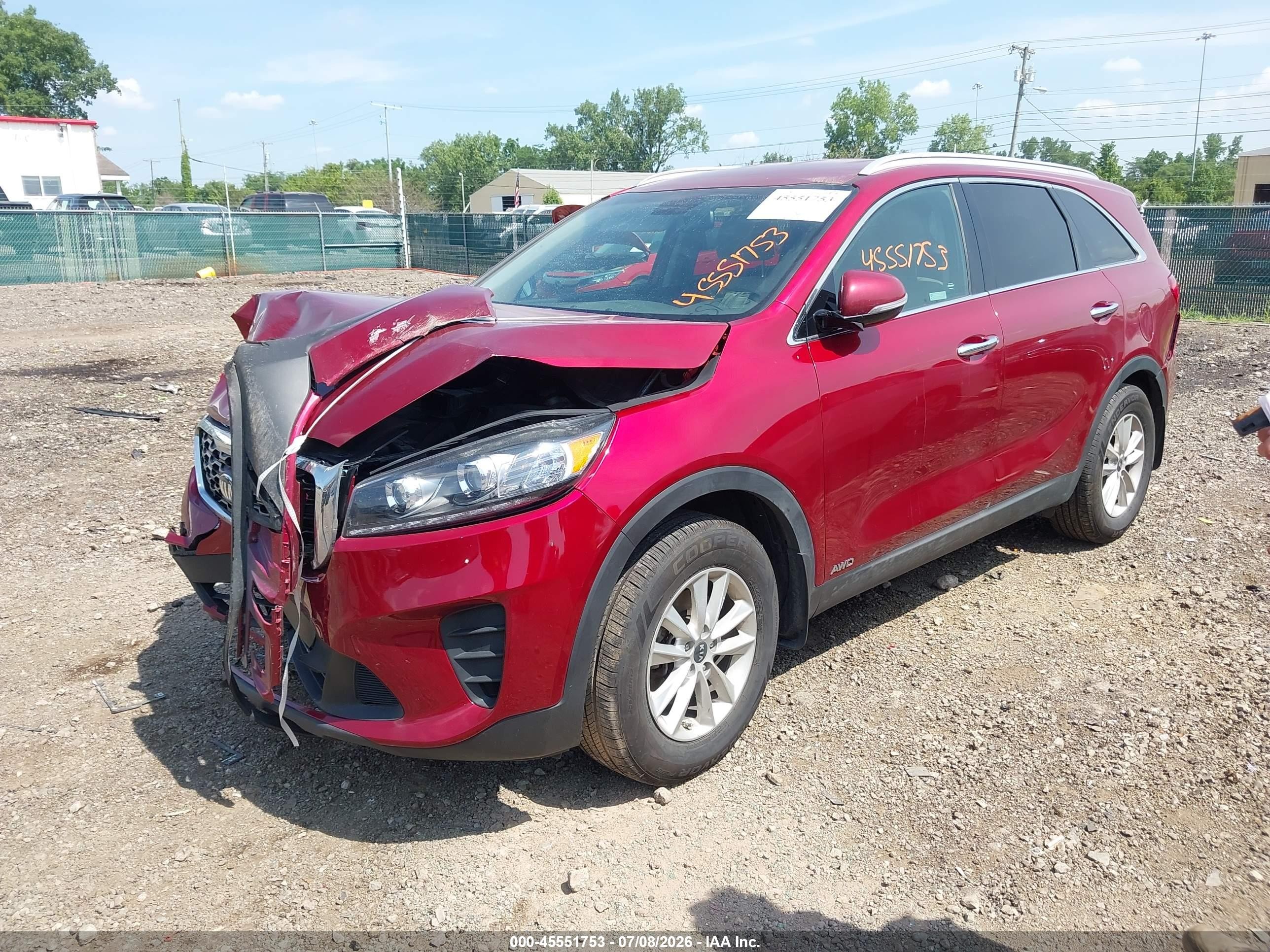 2019 Kia Sorento 2.4l Lx Red vin: 5XYPGDA37KG550979