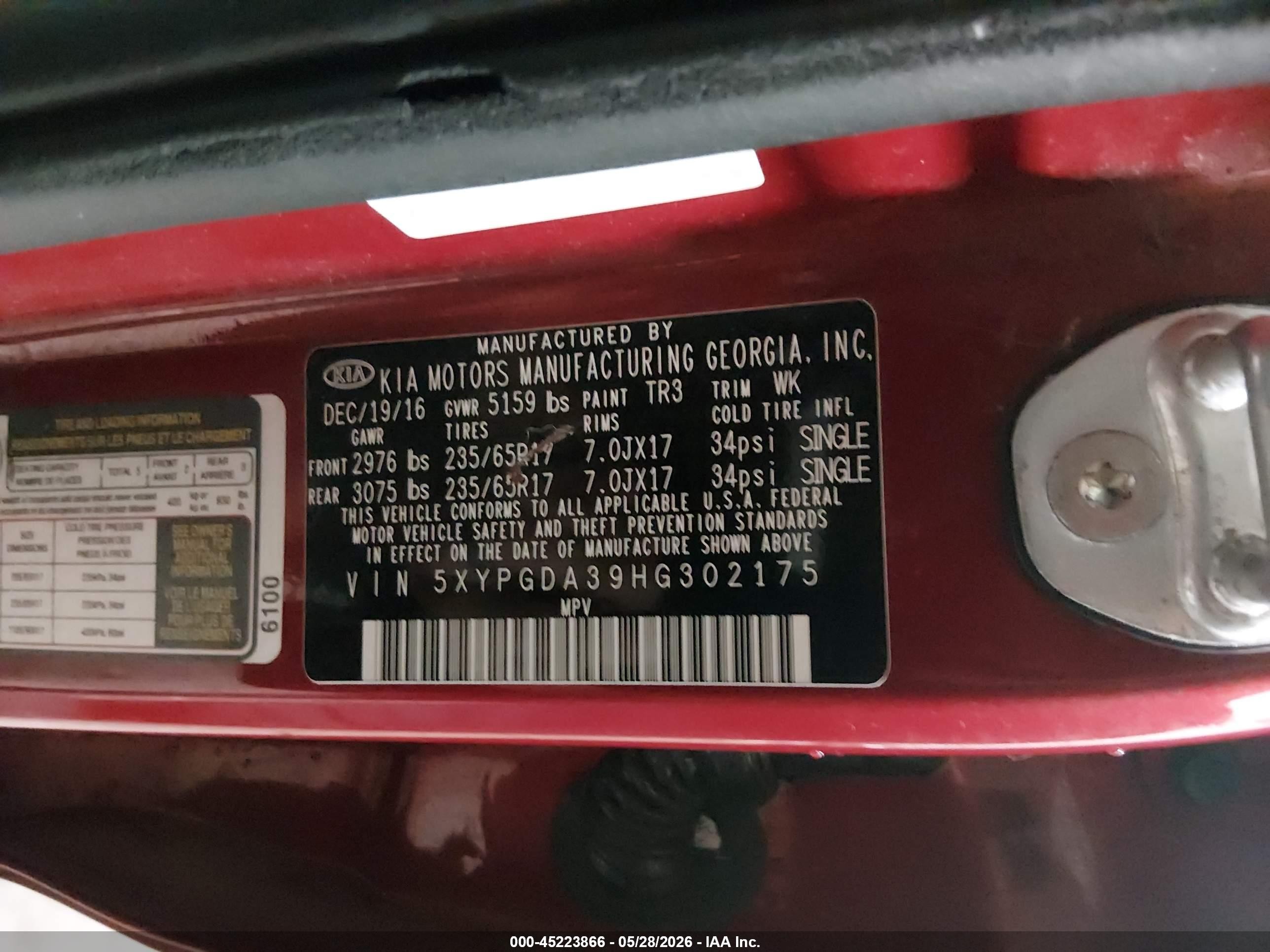 2017 Kia Sorento 2.4l Lx Red vin: 5XYPGDA39HG302175